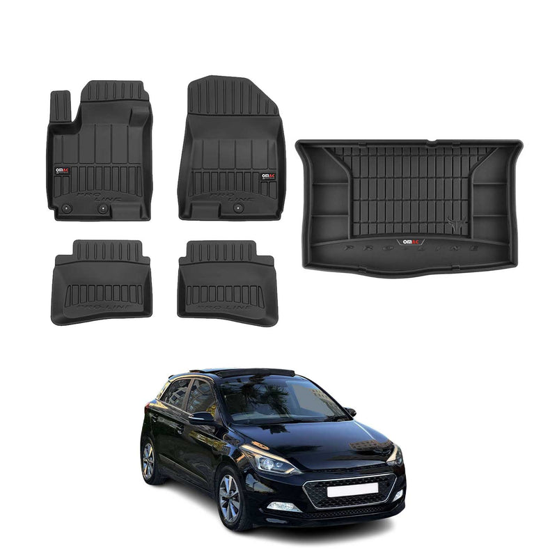 OMAC Fußmatten & Kofferraumwanne Set für Hyundai i20 2014-2020 Gummi Schwarz 5x