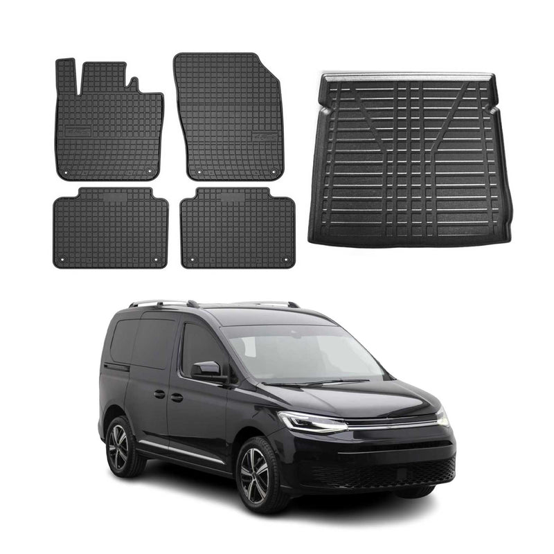 Fußmatten & Kofferraumwanne Set für VW Caddy 2020-2025 Gummi TPE Schwarz 5x