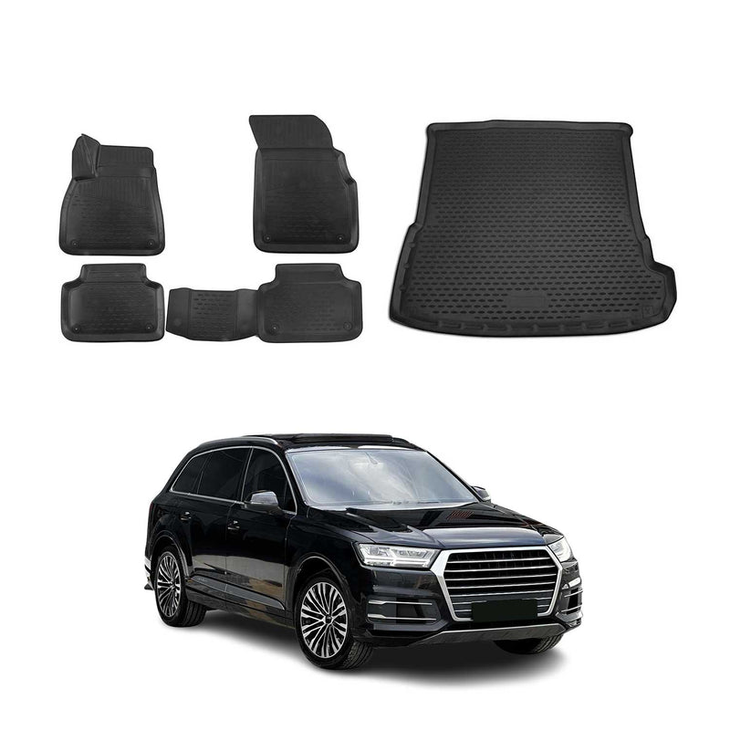 Fußmatten & Kofferraumwanne Set für Audi Q7 4M 2015-2025 Gummi TPE Schwarz 5x