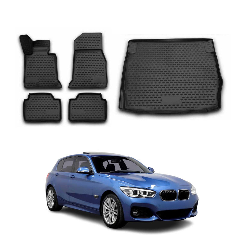 Fußmatten & Kofferraumwanne Set für BMW 1er F20 2011-2015 Gummi TPE Schwarz 5x