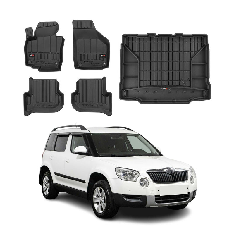 OMAC Fußmatten & Kofferraumwanne Set für Skoda Yeti 2009-2017 Gummi Schwarz 5x