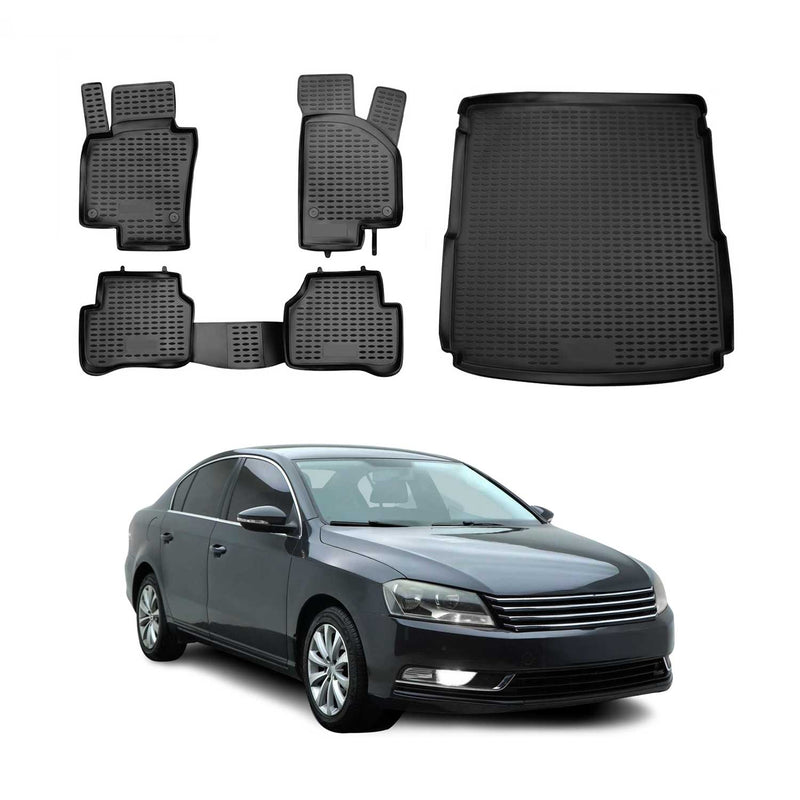 Fußmatten & Kofferraumwanne Set für VW Passat B7 Variant 2010-2015 TPE Schwarz