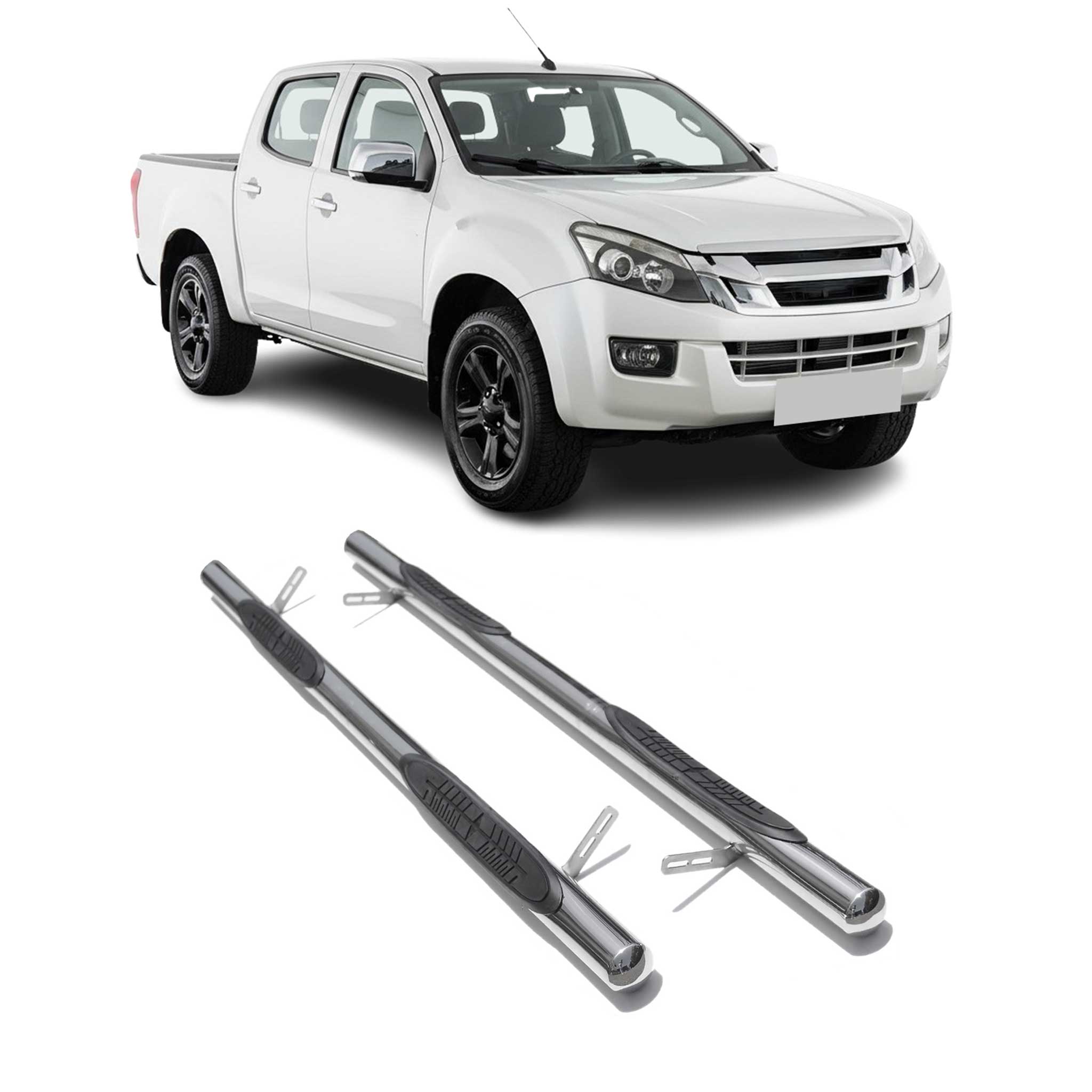StahlTrittbretter Schwellerrohre für Isuzu D-Max DoubleCab 2012-2026 StahlSilber