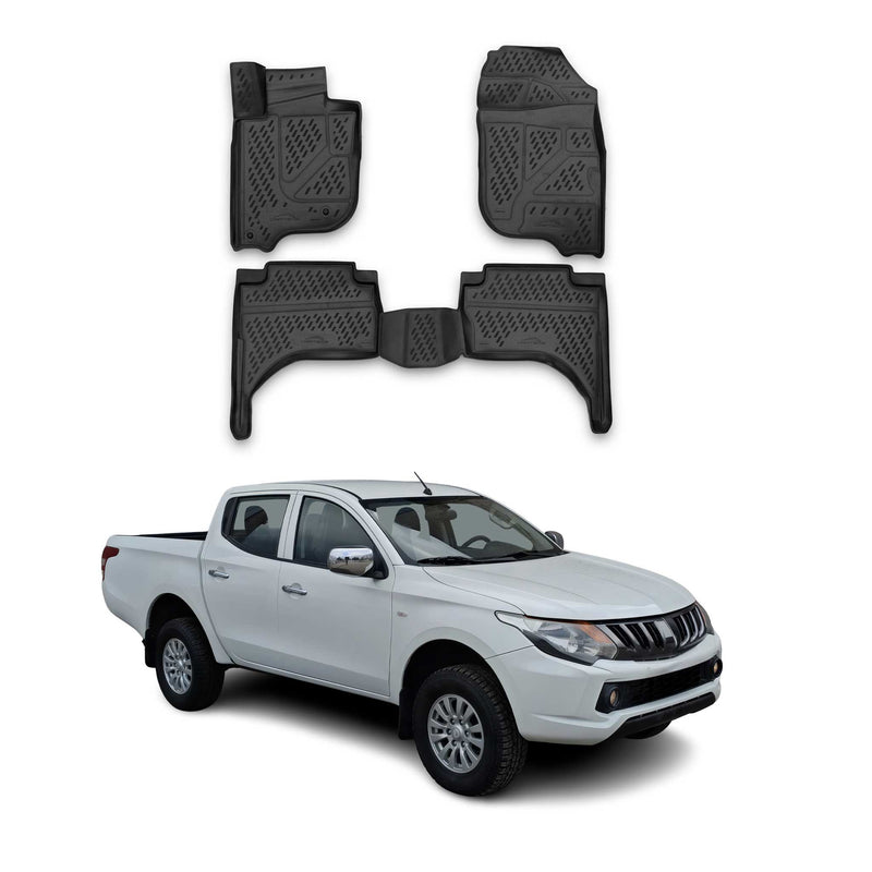 OMAC Gummimatten Fußmatten für Mitsubishi L200 2015-2021 TPE Matten Schwarz 4x