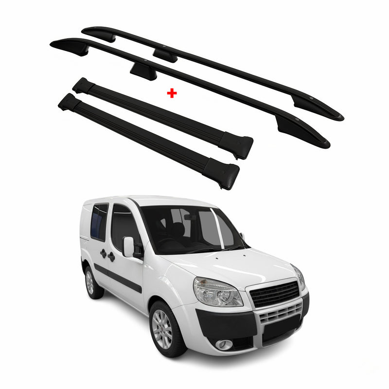Dachreling + Dachträger für Fiat Doblo 2000-2010 L1 Kurzer Aluminium Schwarz 4x