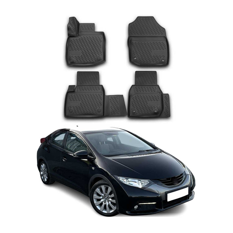 OMAC Gummimatten Fußmatten für Honda Civic IX 2012-2016 TPE Automatte Schwarz 4x