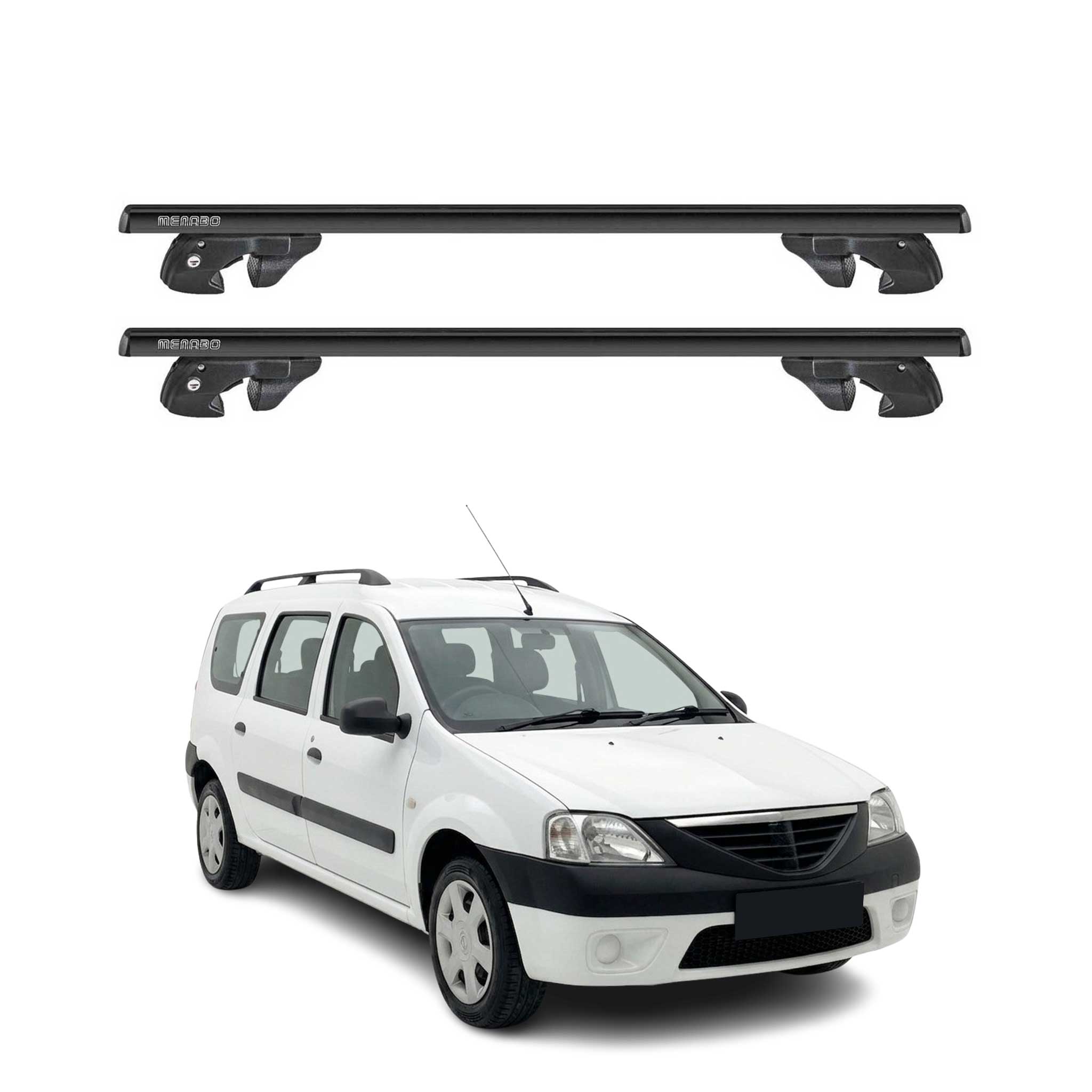 Dachträger Grundtäger für Dacia Logan mk1 2004-2012 Alu 90kg TÜV Schwarz 2tlg