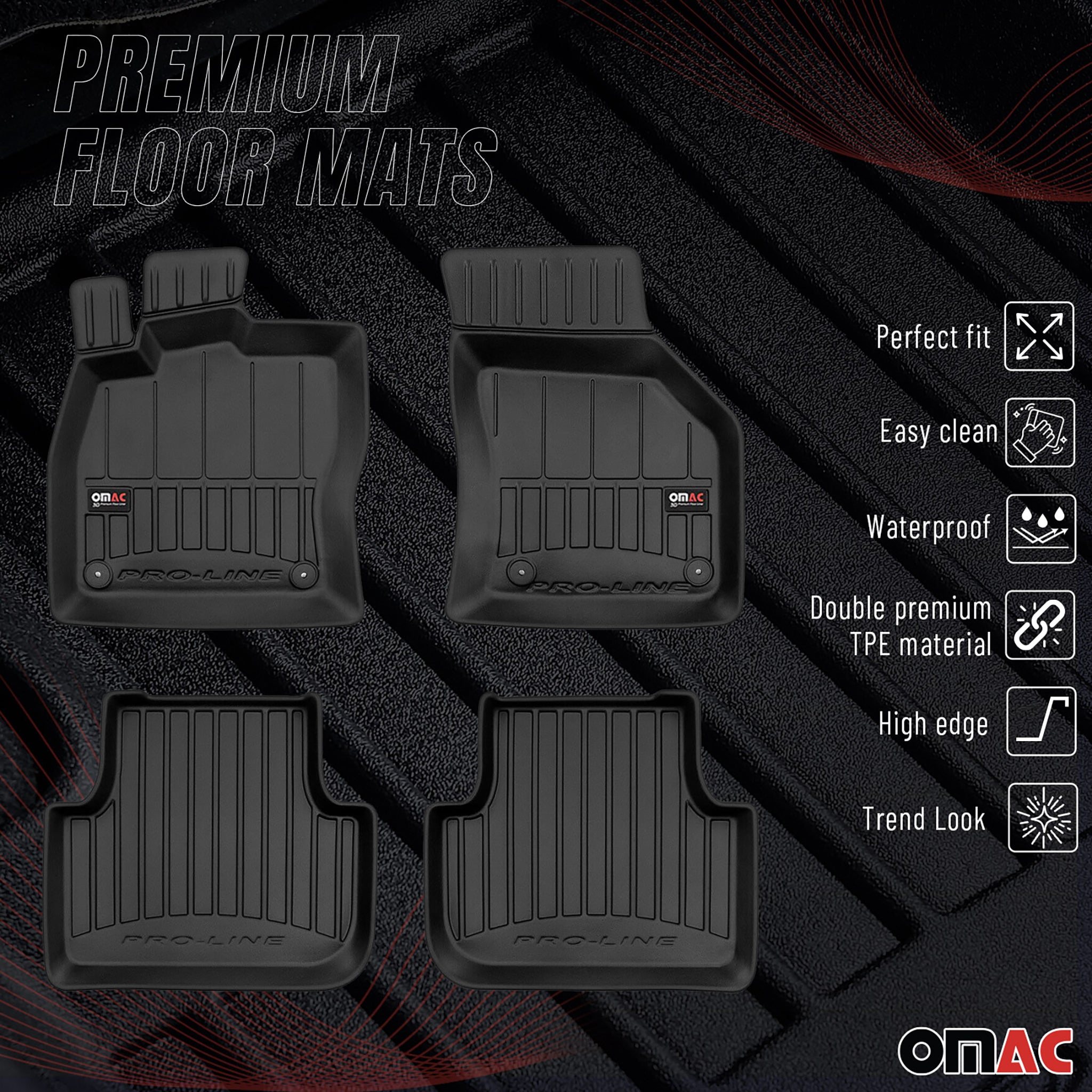 OMAC Gummi Fußmatten für VW Golf mk7 Variant 2013-2020 Premium Gummi Schwarz 4x