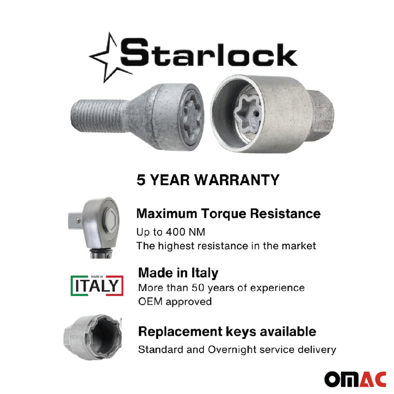 Radschloss Satz für Fiat Punto / Marea/ Palio/ Idea  ab 2001 Silber M12X1.25