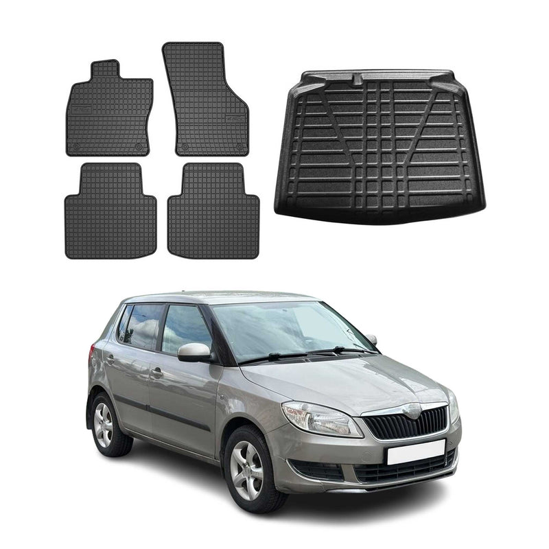 Fußmatten & Kofferraumwanne Set für Skoda Fabia Schrägheck 2007-2014 Gummi 5x