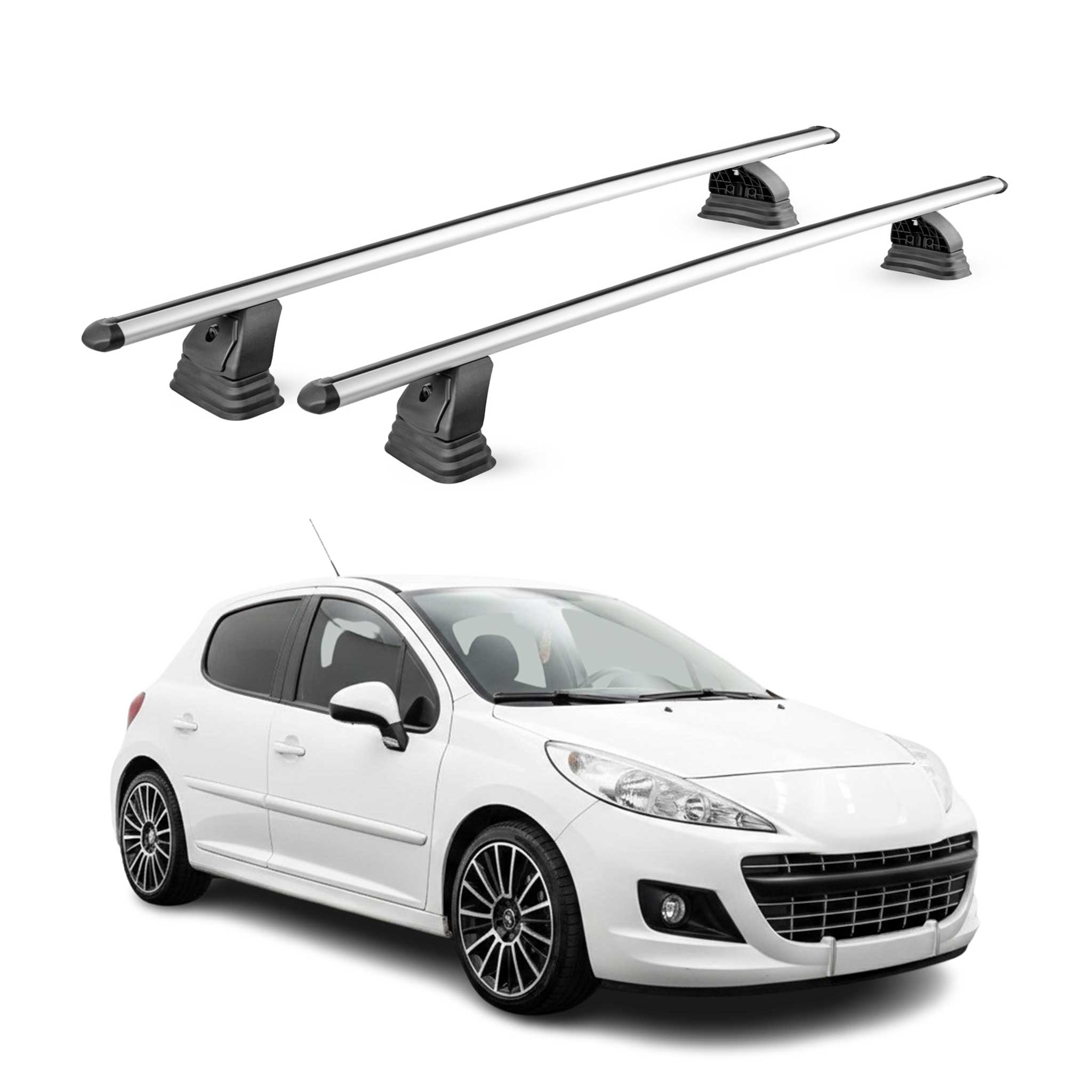 Alu Dachträger für Peugeot 207 2006-2015 TÜV T-Nut Abschließbar 2tlg Silber