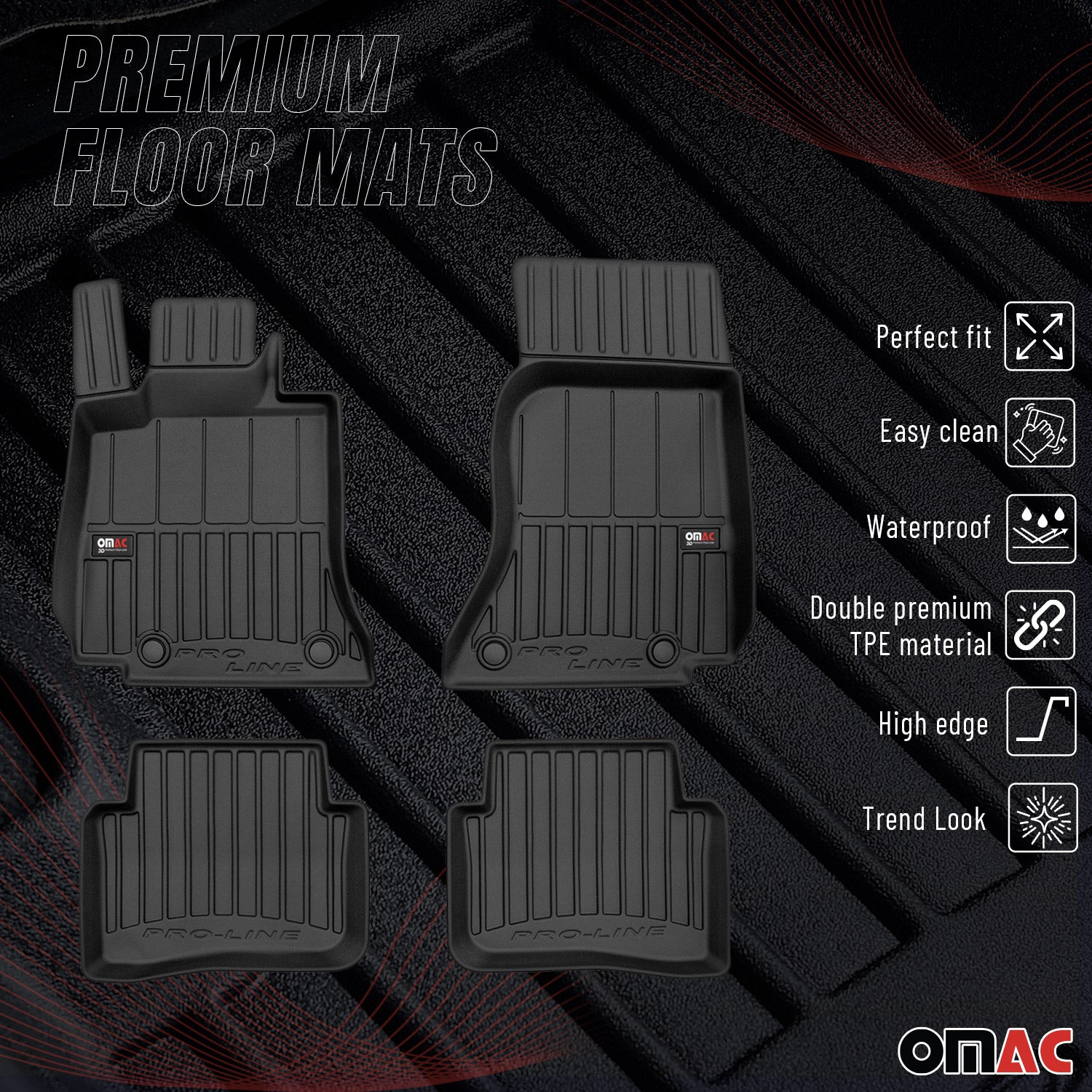 Fußmatten Gummimatten für Mercedes C-Klasse W206 2021-2025 Premium Schwarz 4x