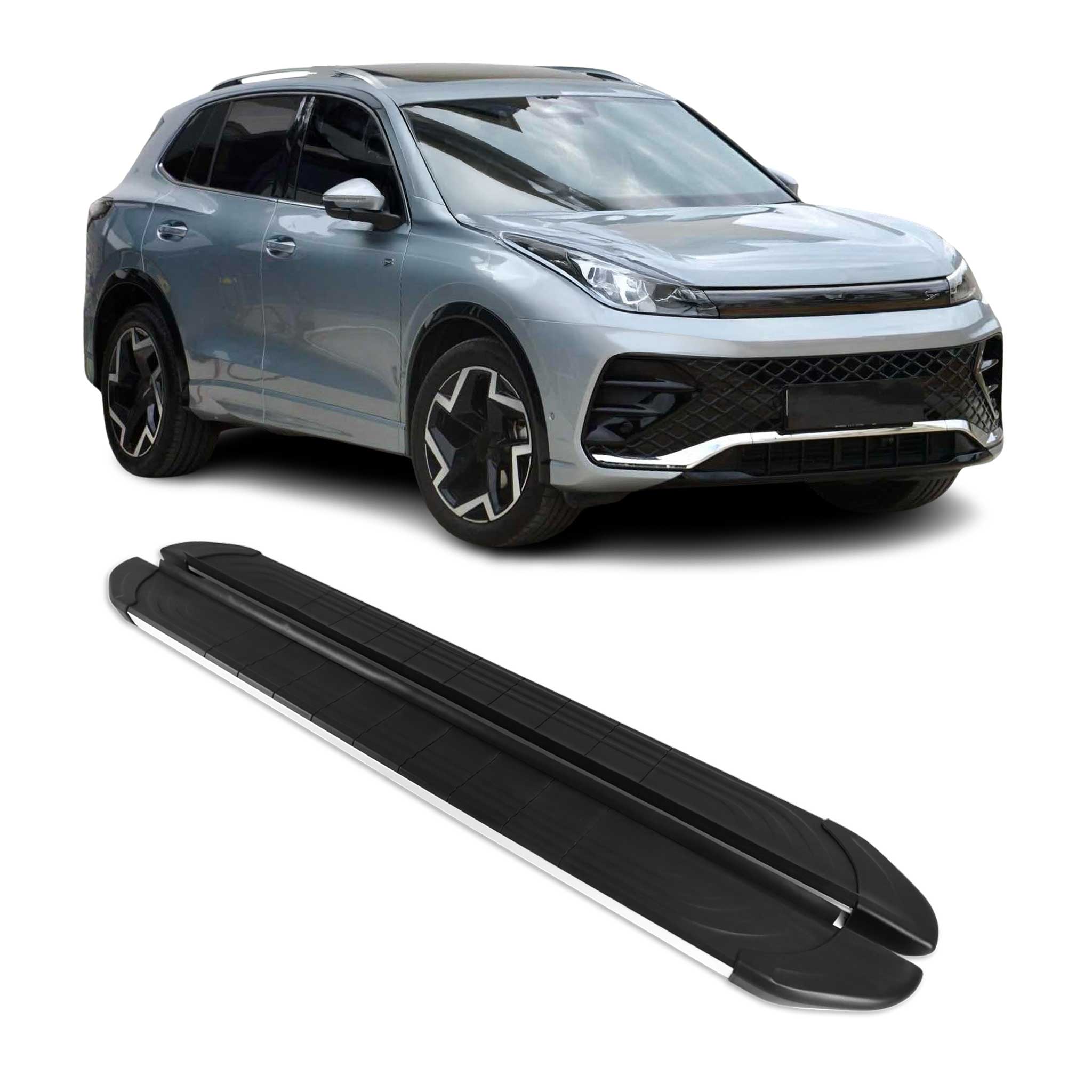 Trittbretter Seitenschweller für VW Tiguan mk3 2024-2026 Alu Schwarz Silber