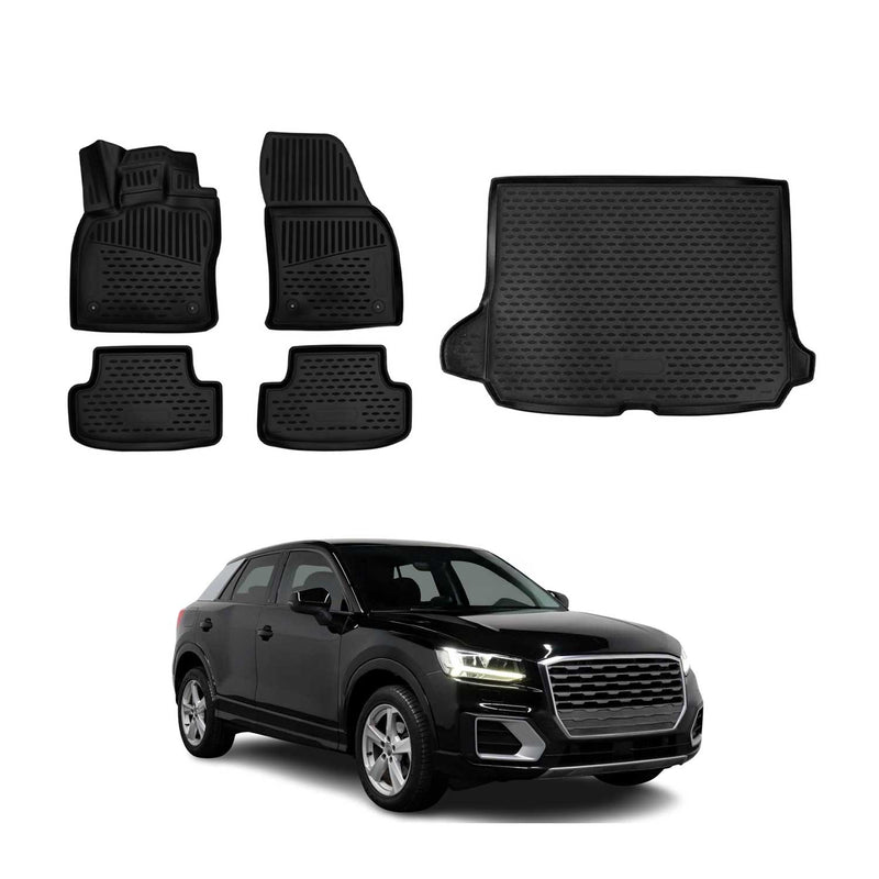 Fußmatten & Kofferraumwanne Set für Audi Q2 2017-2025 Gummi TPE Schwarz 5x