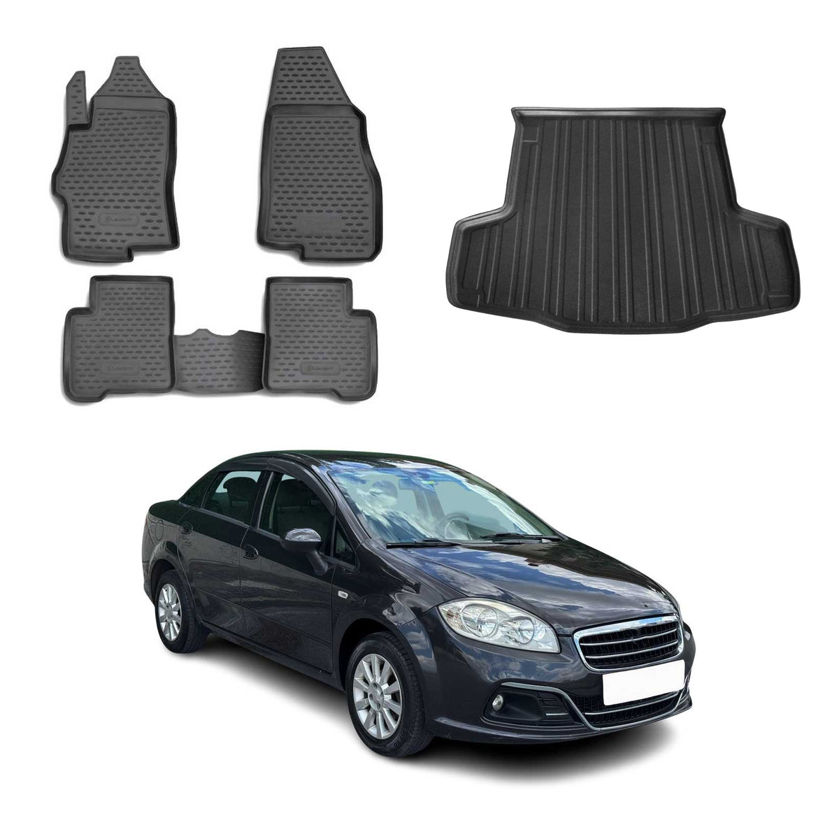OMAC Fußmatten & Kofferraumwanne Set für Fiat Linea 2007-2021