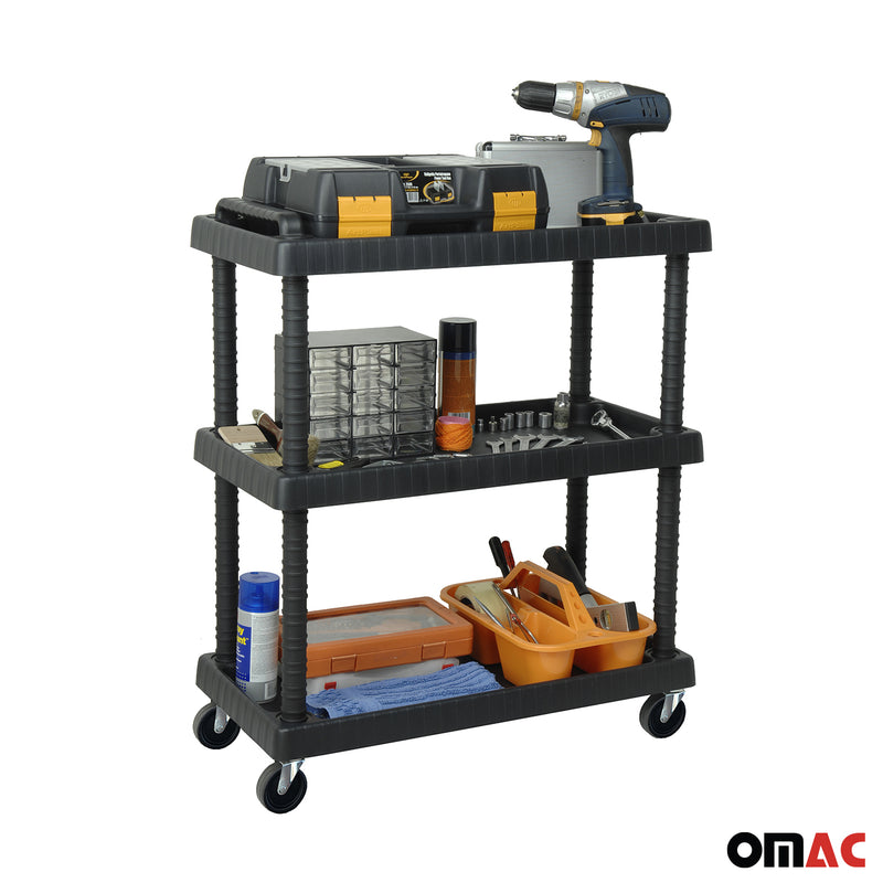 Rollwagen 3 Etagen Rollen Trolley Werkstattwagen Montagewagen Schwarz 40 kg