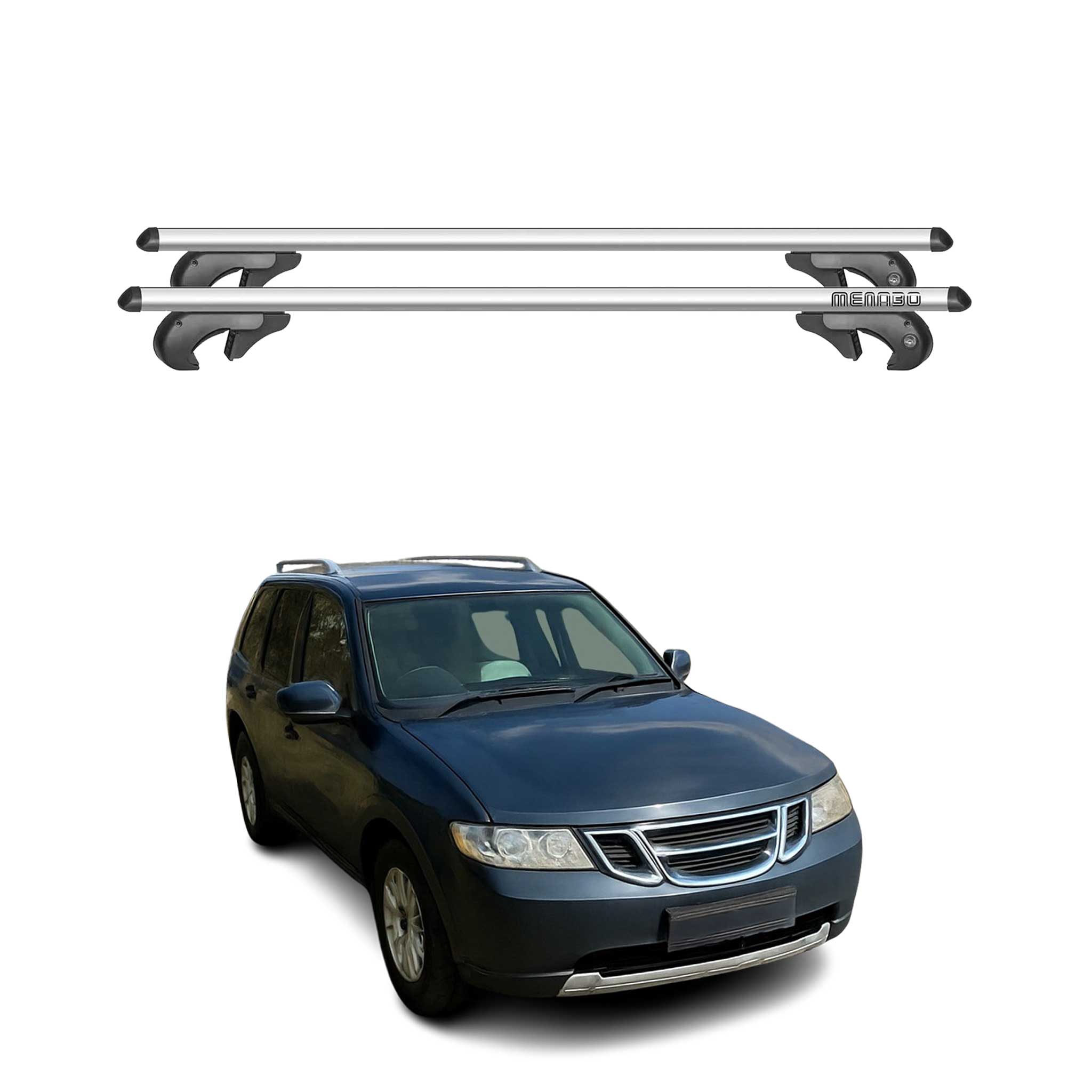 Menabo Dachträger Grundtäger für Saab 9-7 X 2004-2009 90kg Alu Silber 2 tlg
