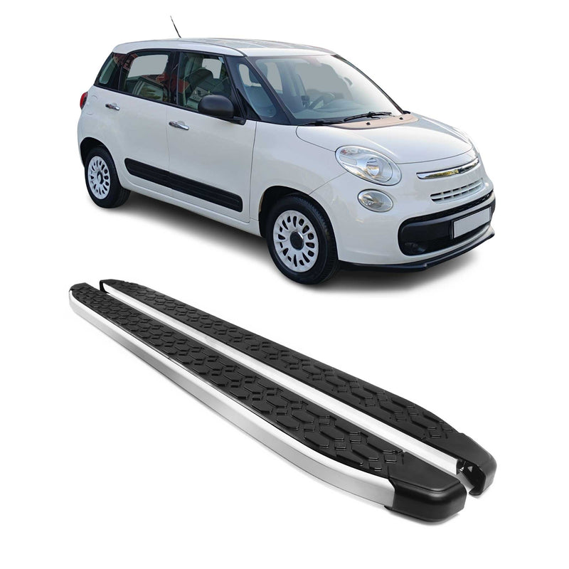 Alu Trittbretter Seitenschweller für Fiat 500L 2013-2024 Schwarz Silber 2tlg