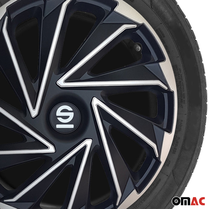 Radkappen Radzierblenden Sparco Varese 15" Zoll Abdeckung Set Silber Schwarz 4x