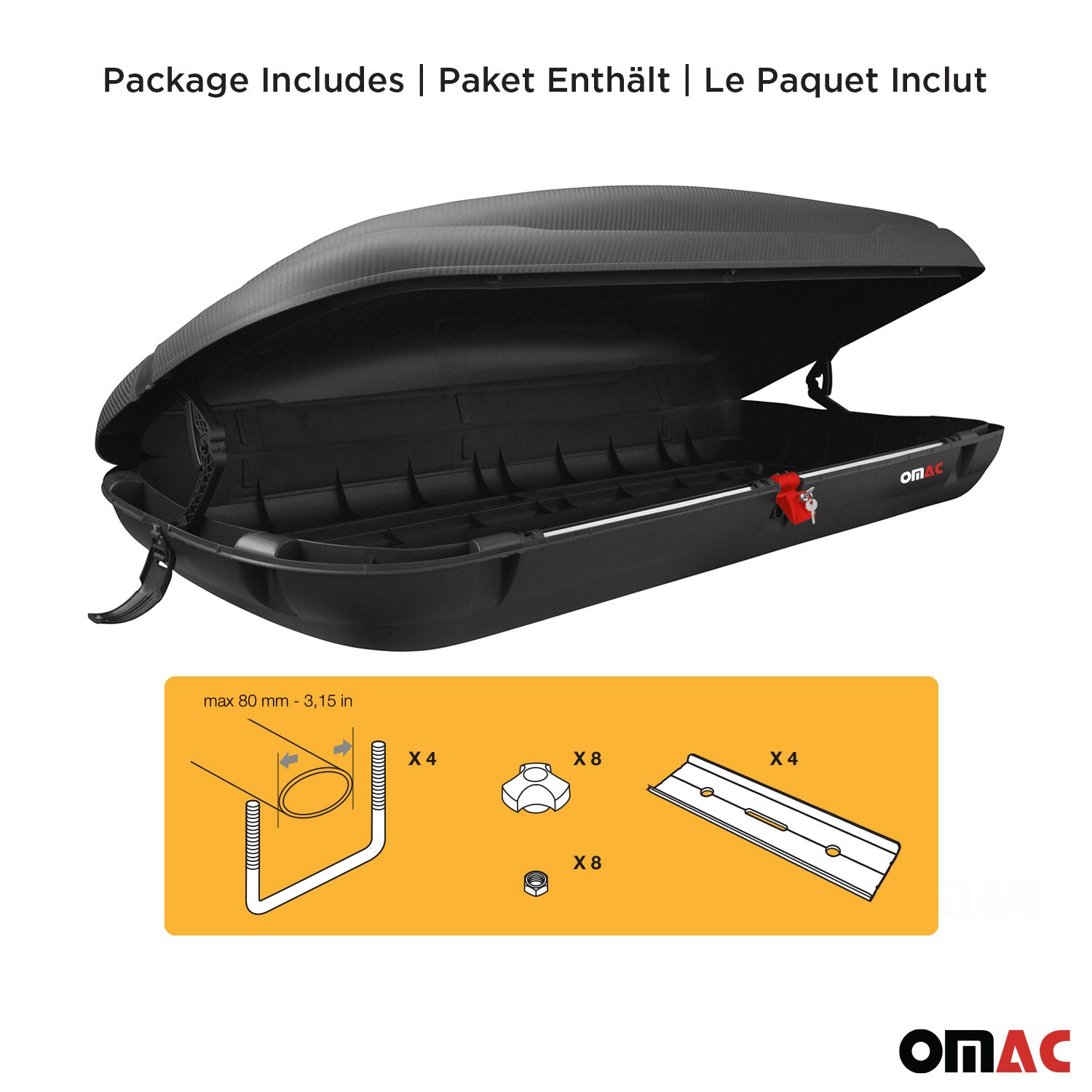 OMAC Dachbox Dachkoffer Gepäckbox 480 Liter Carbonlook Abschließbar Autobox TÜV