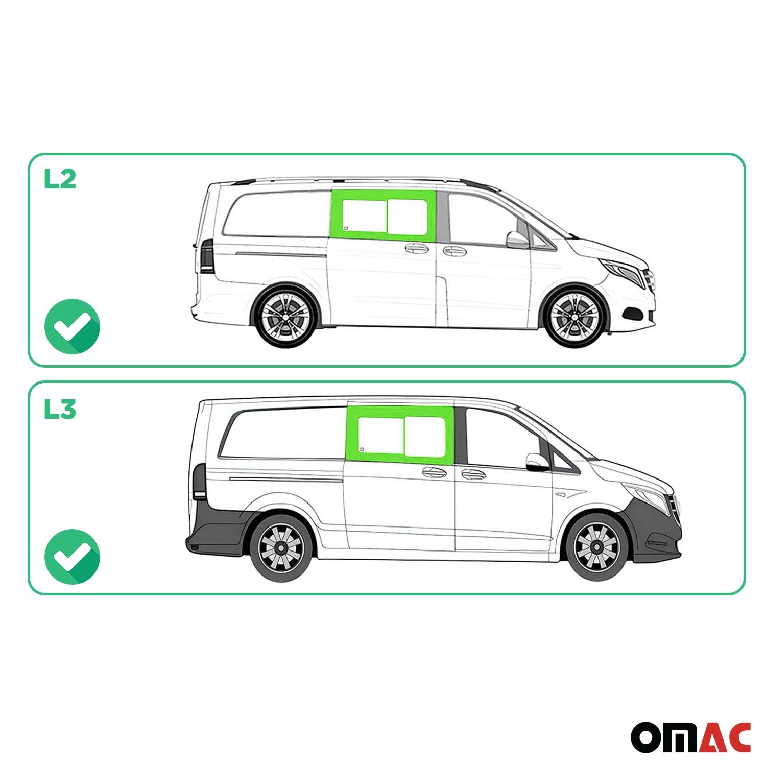 Seitenfenster Schiebefenster für Mercedes Vito W447 2014-2026 Rechts L2 L3