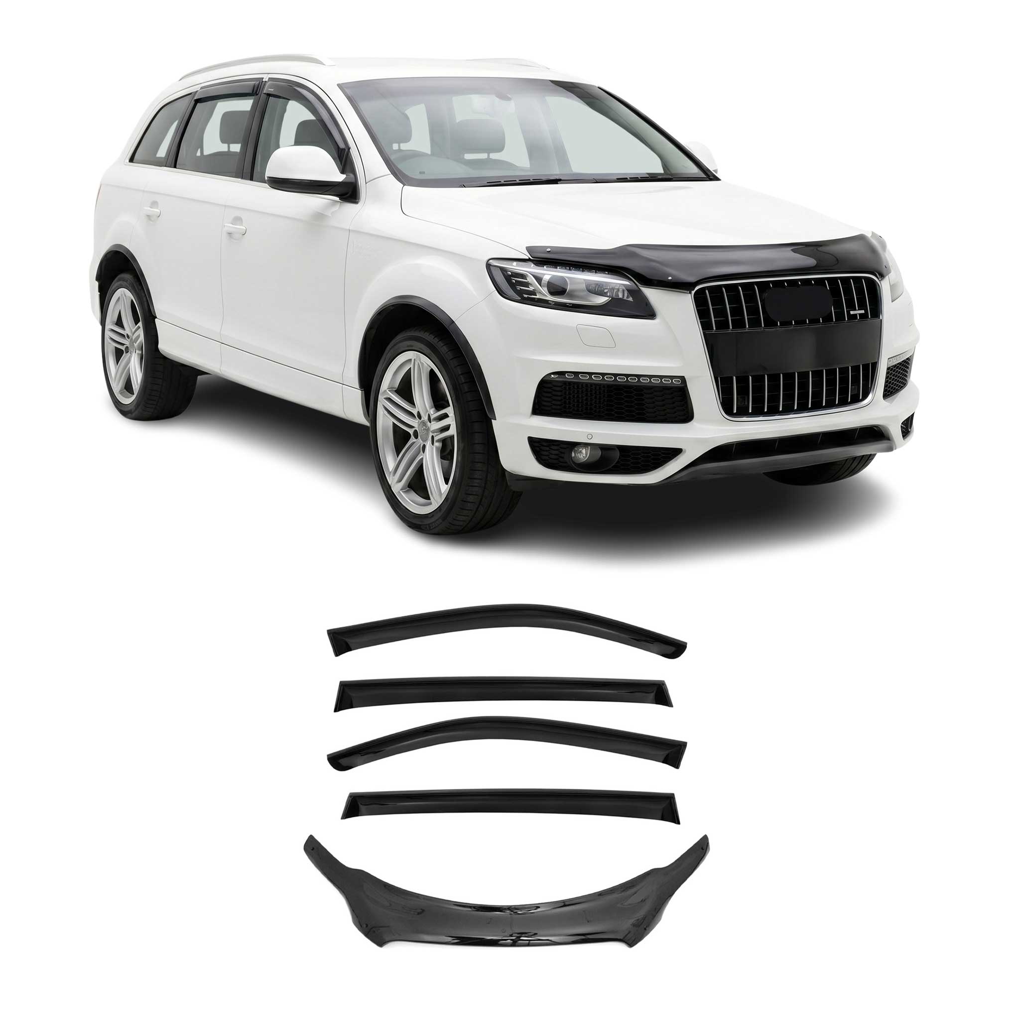 Motorhaube Deflektor Windabweiser Regenabweiser Set für Audi Q7 4L 2006-15 5tlg