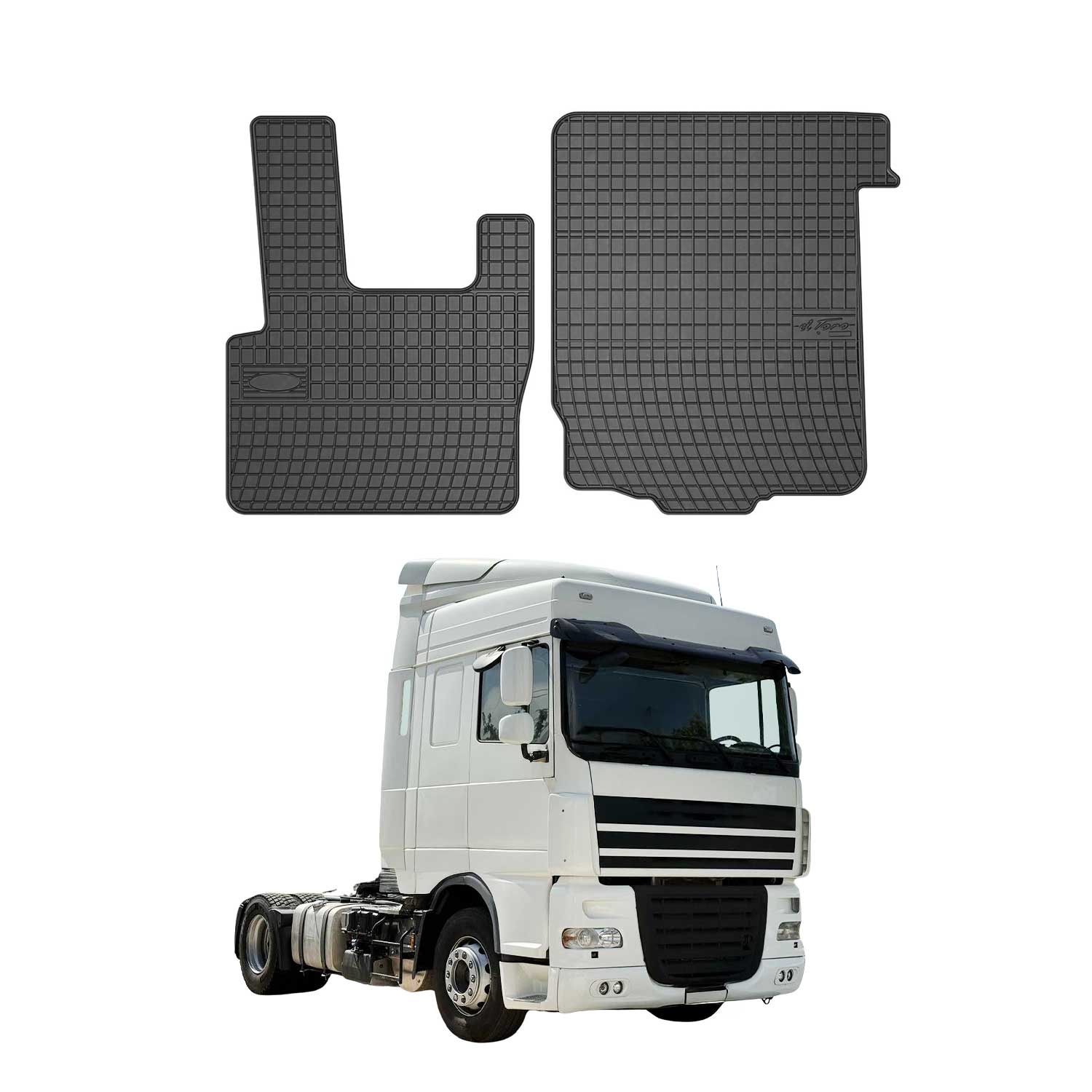 OMAC Gummi Fußmatten für DAF XF 95 105 1997-2026 Automatten Gummi Schwarz 2tlg