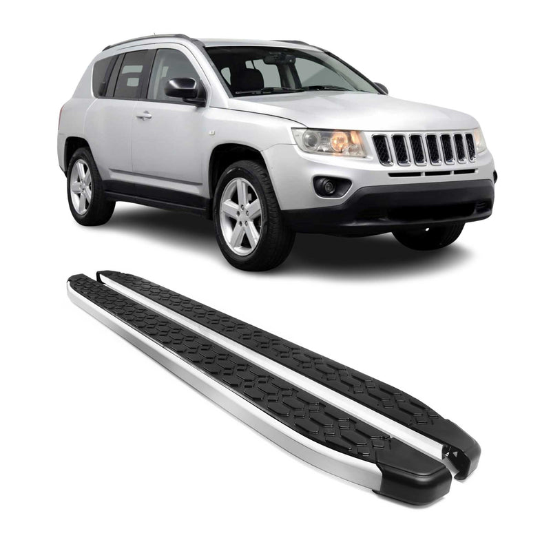 Alu Trittbretter Seitenschweller für Jeep Compass 2011-2017 Schwarz Silber 2tlg