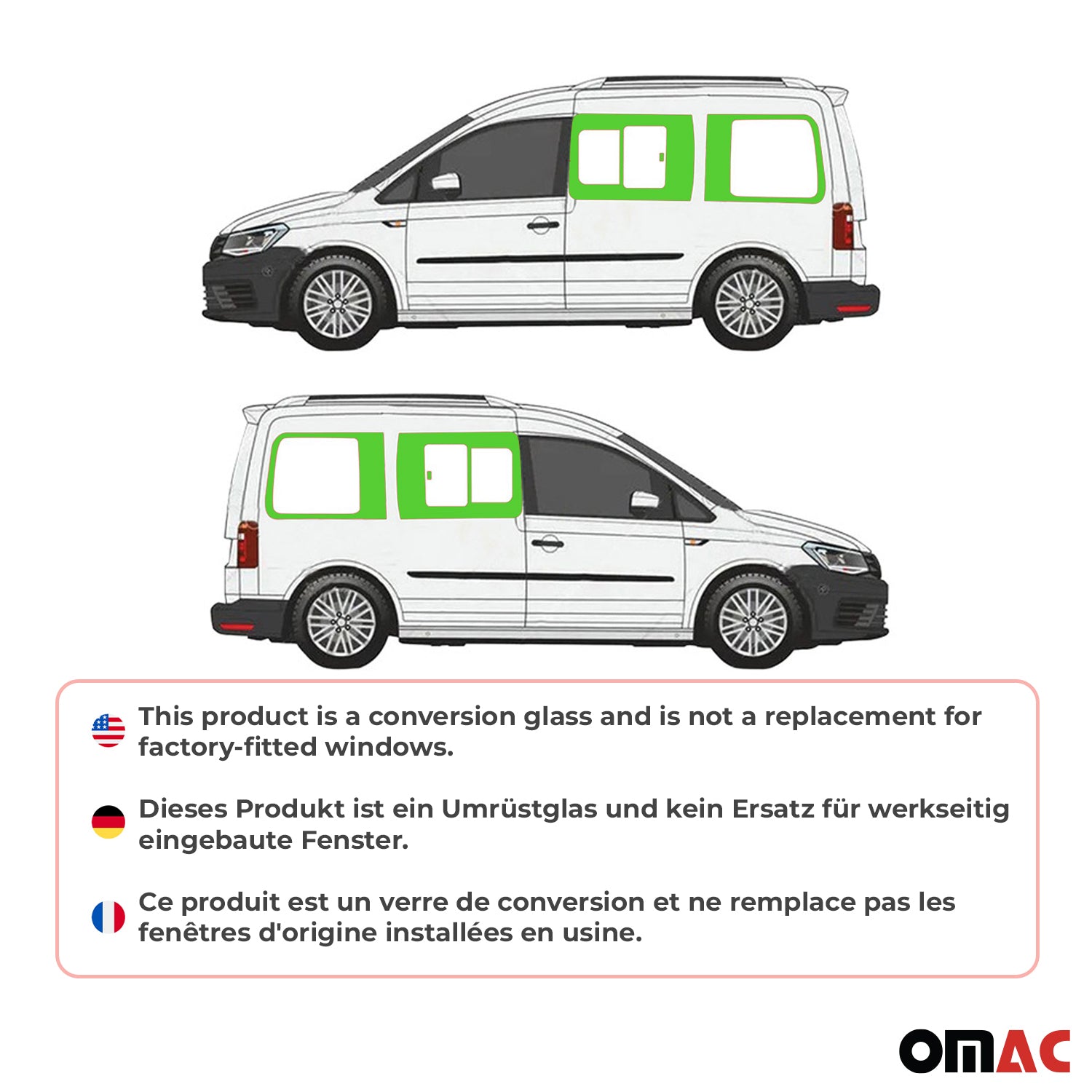 Seitenfenster Schiebefenster VW Caddy 2003-2020 Autoglas Rechts Links 2x Set L1