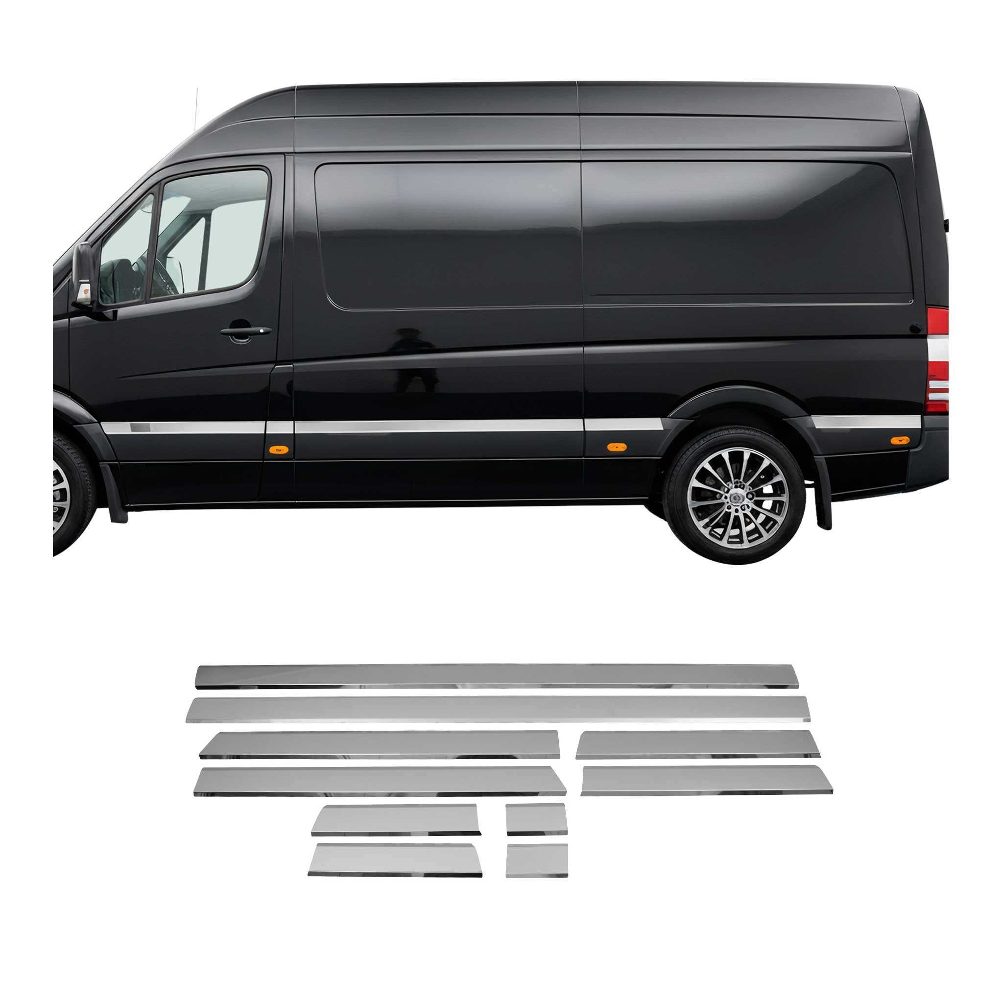 Seitentürleiste Türschutz für Mercedes Sprinter W906 2006-18 L2 RS Chrom 10x