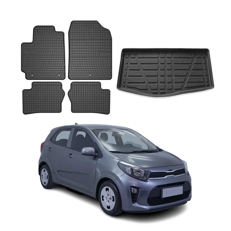 Fußmatten & Kofferraumwanne Set für Kia Picanto Schrägheck 2017-2025 Gummi 5x