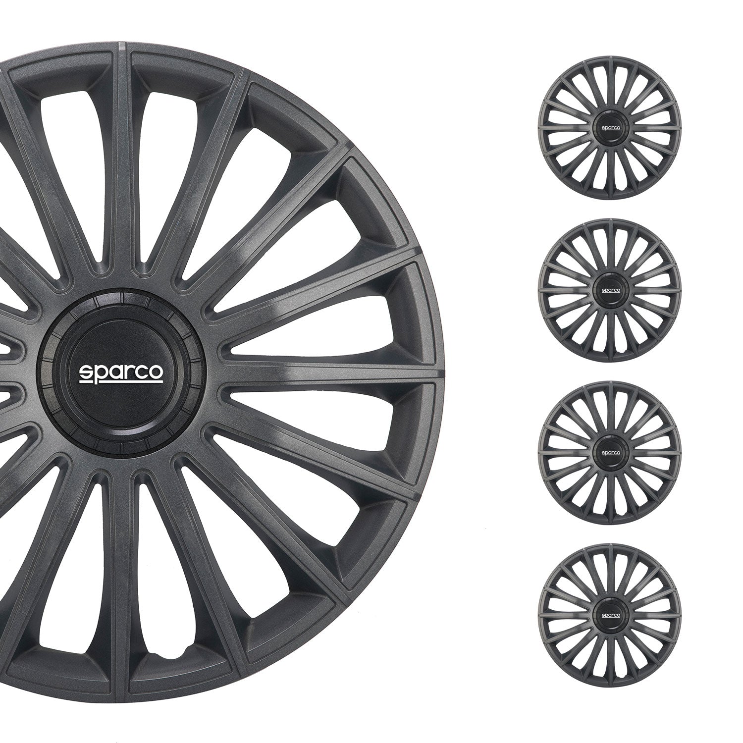Radkappen Radzierblenden Sparco Treviso 15" Zoll Auto Abdeckung Set Grau 4x