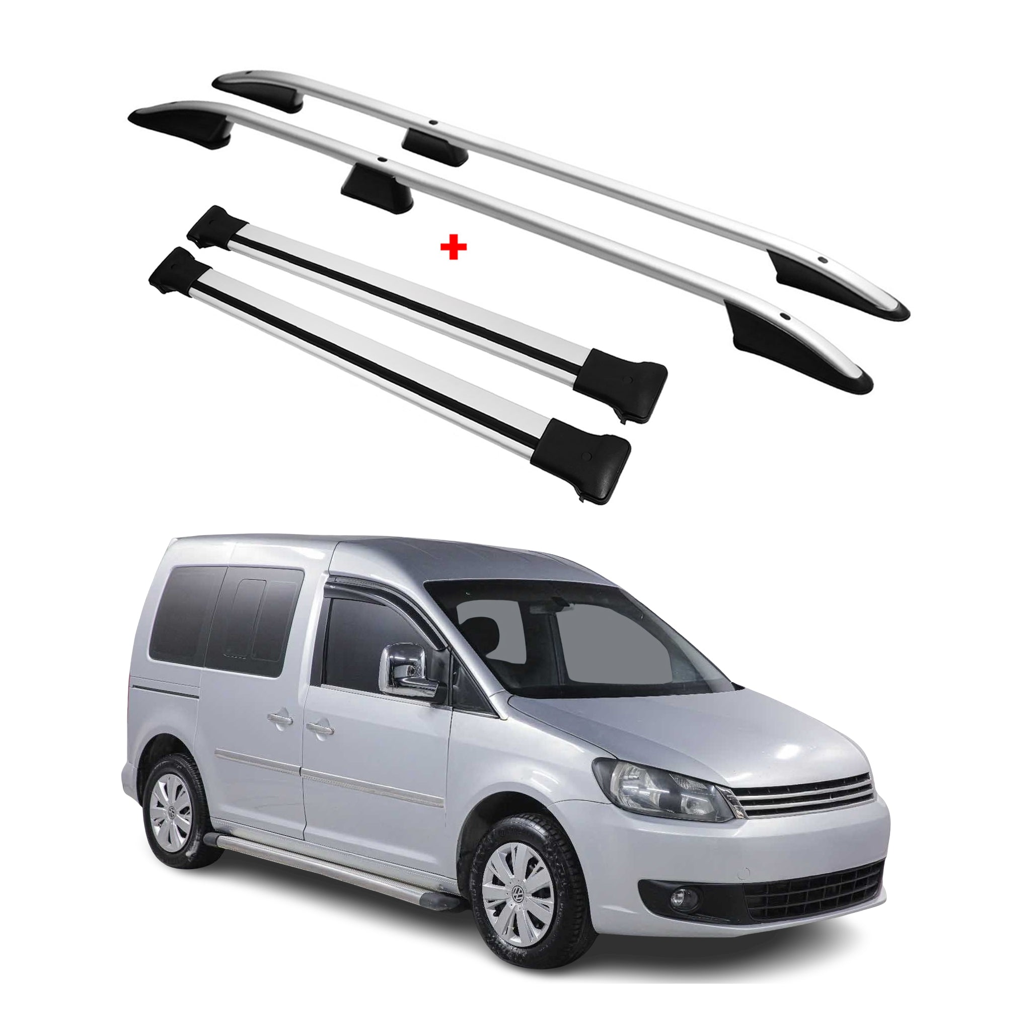 Dachreling + Dachträger SET für VW Caddy 2003-2020 Kurzer Aluminium Silber 4tlg