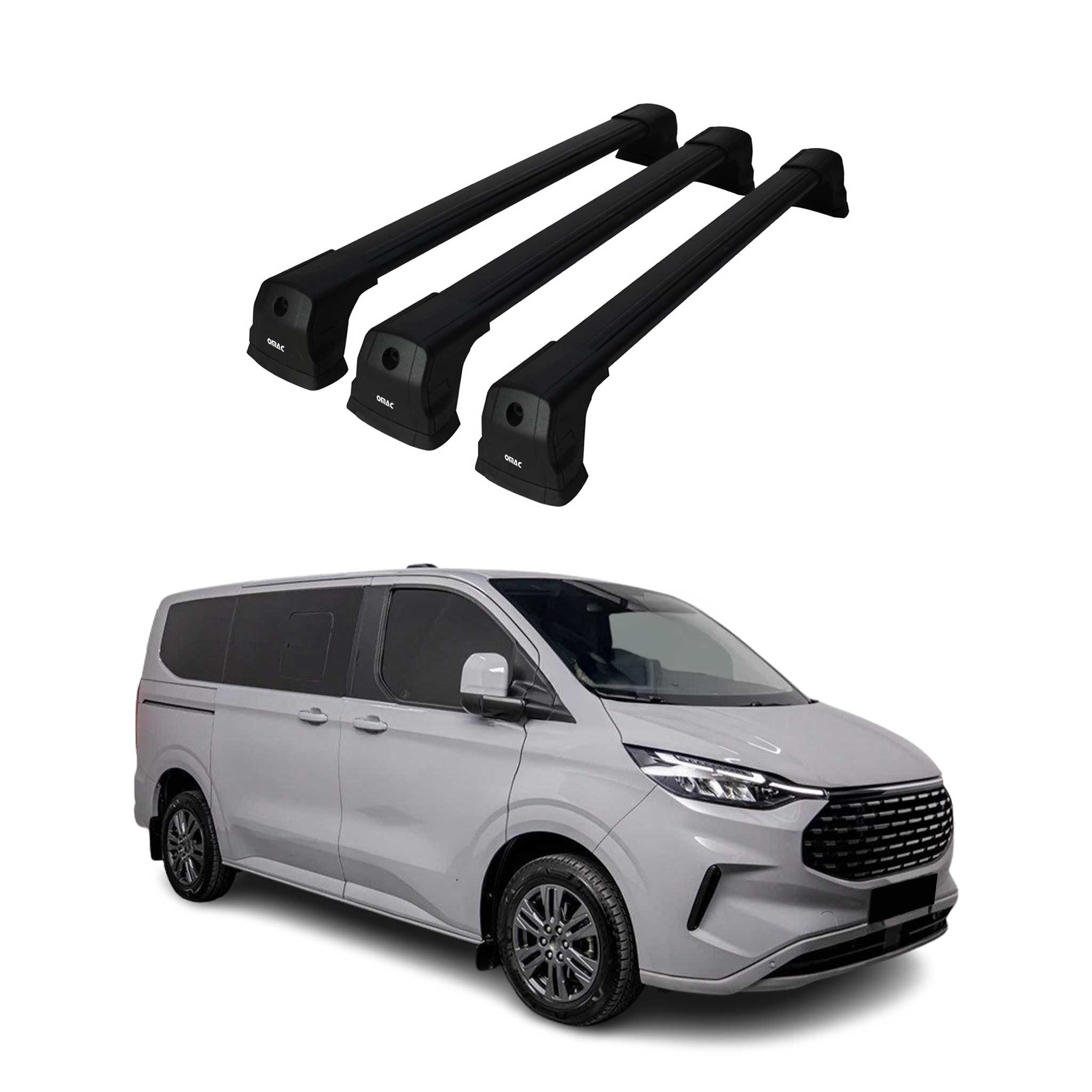 Dachträger für Ford Transit Custom / Tourneo Custom 2023-2026 75kg Schwarz 3 tlg