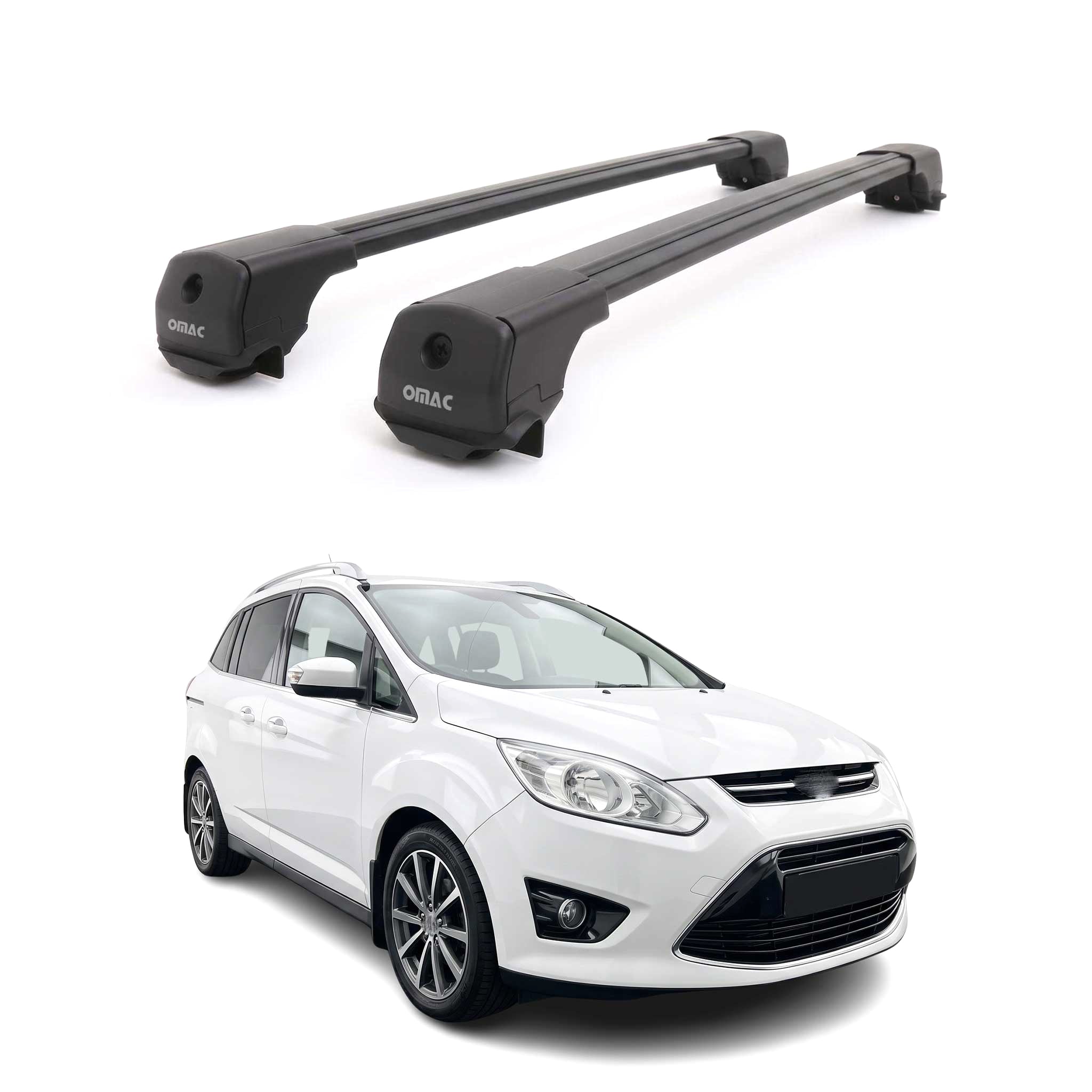 Dachträger Grundträger für Ford Grand C-Max II 2010-2019 Aluminium Schwarz 2tlg