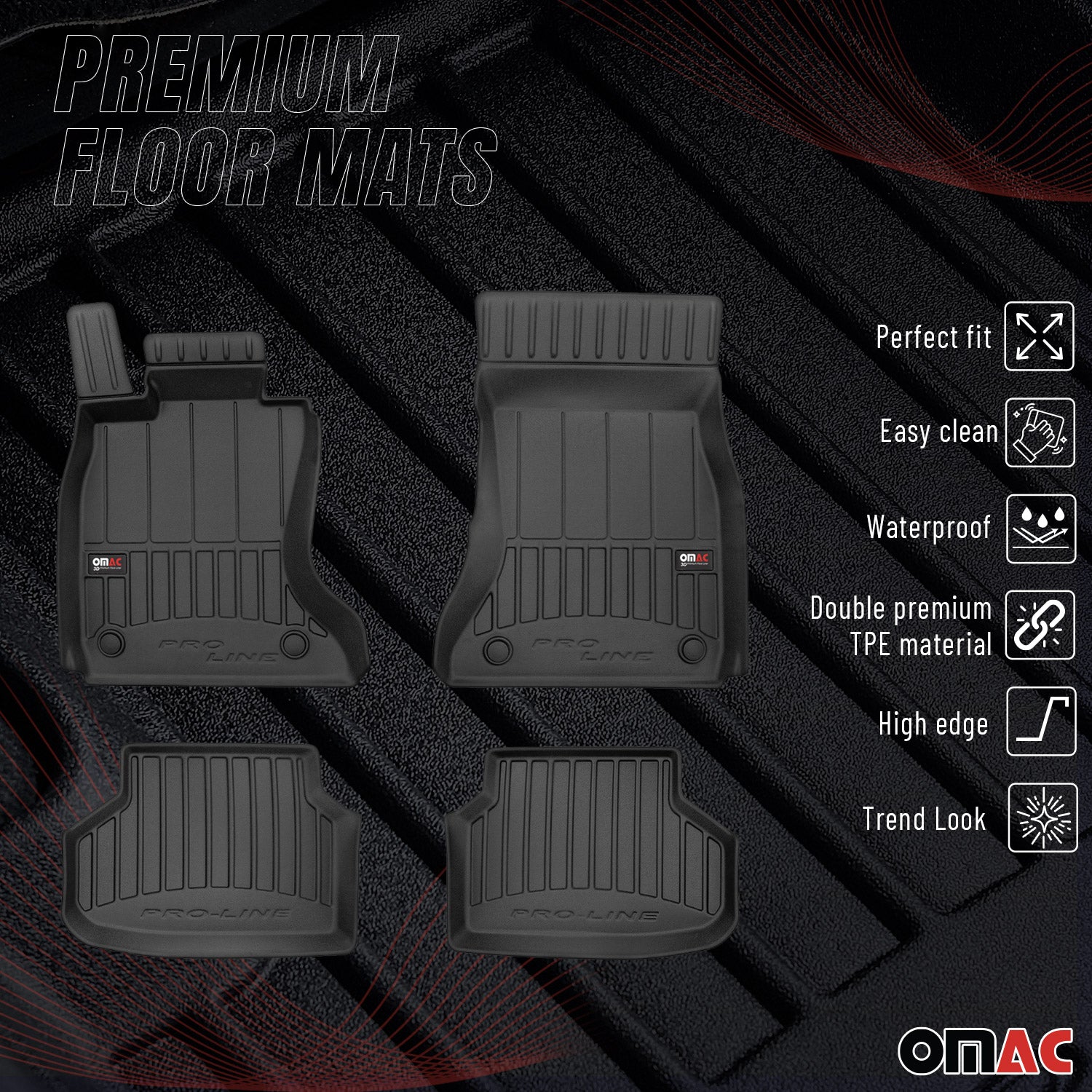 Fußmatten Gummimatten für BMW 7 er F01 2008-2015 OMAC Premium 3D Schwarz TPE 4x