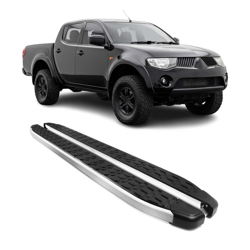 Alu Trittbretter Seitenschutz für Mitsubishi L200 DoubleCab 2005-14 Schwarz Grau