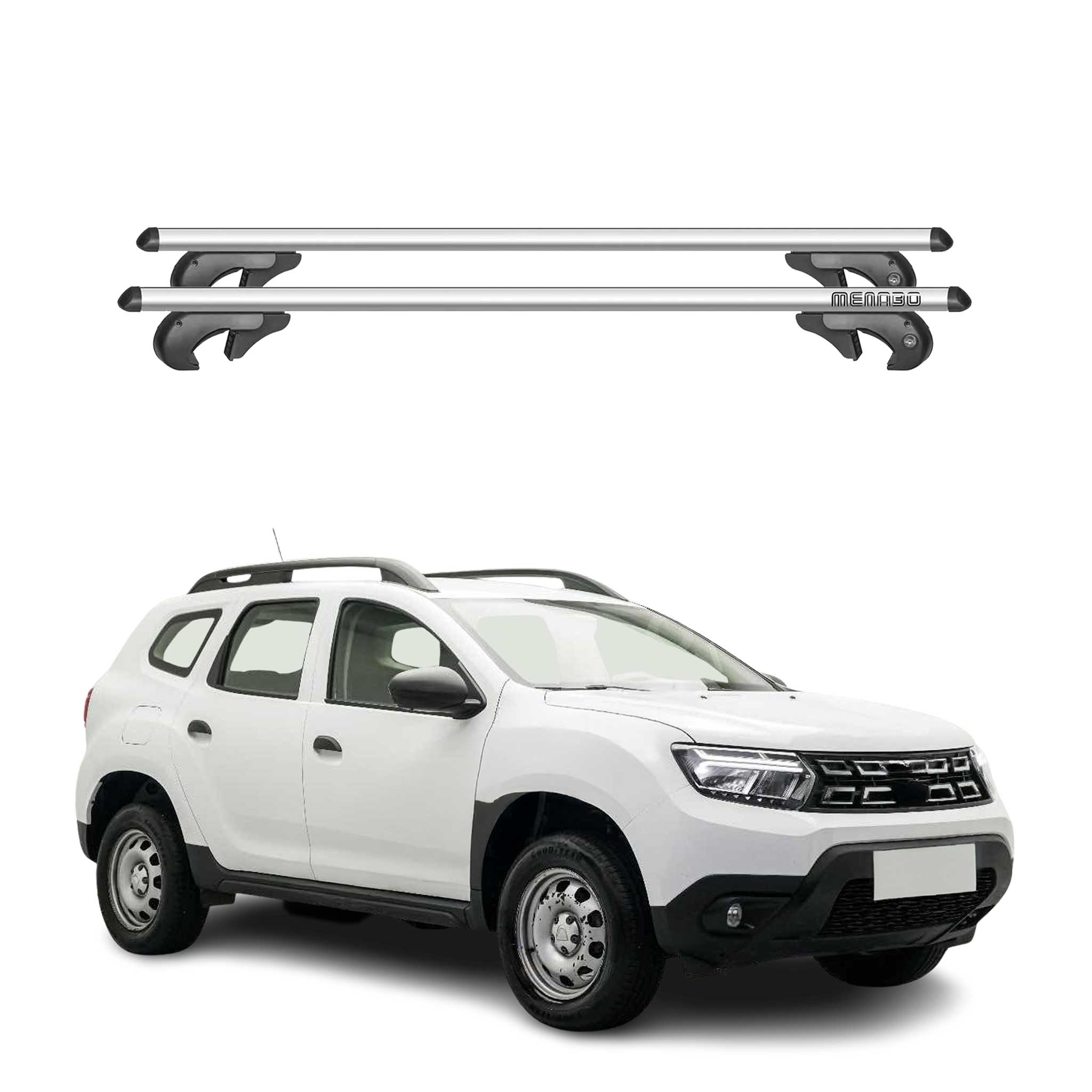 Menabo Dachträger für Dacia Duster mk2 2018-2024 90kg Alu Silber 2tlg
