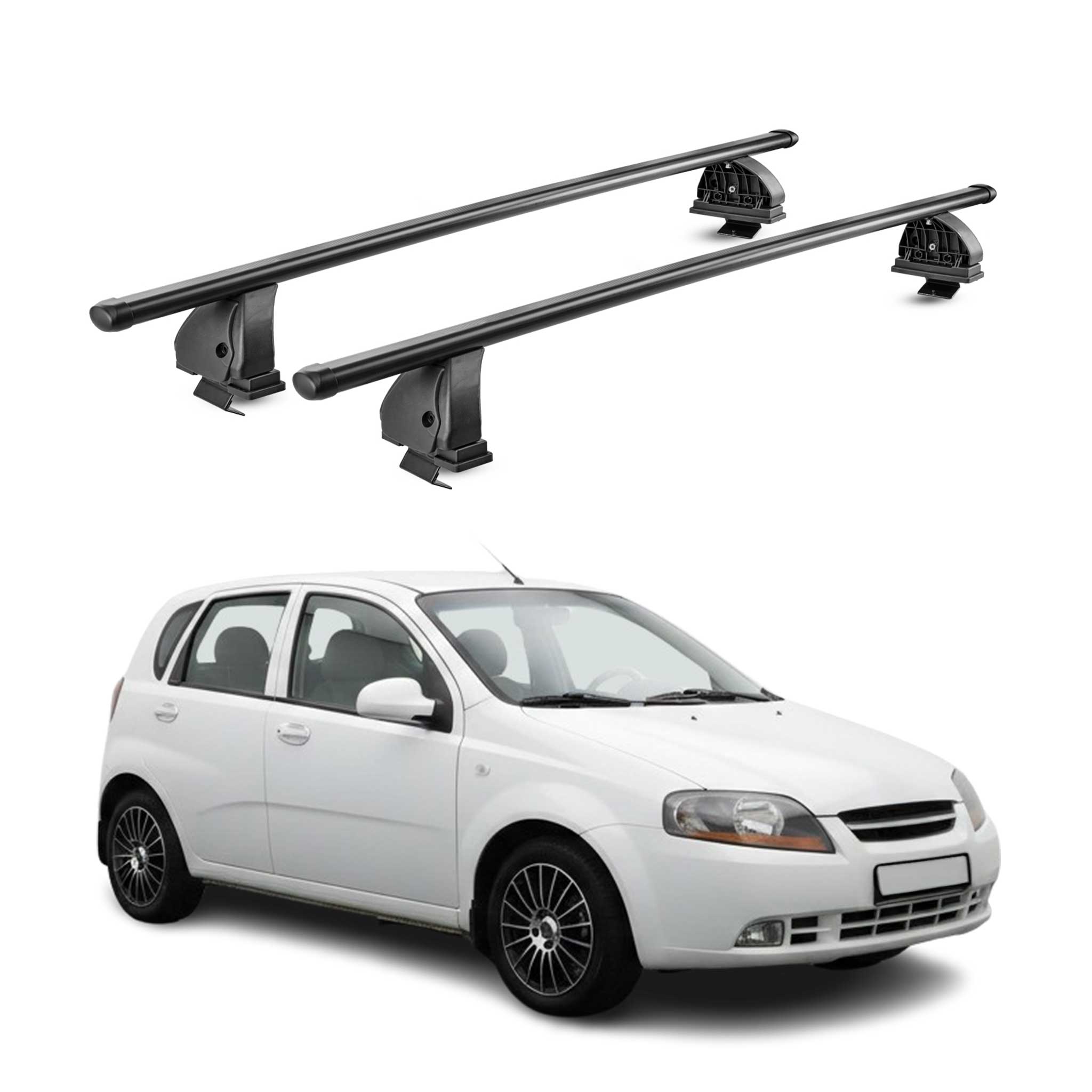 Stahl Dachträger für Daewoo Kalos Schrägheck 2002-2005 TÜV 75 kg 2tlg Schwarz
