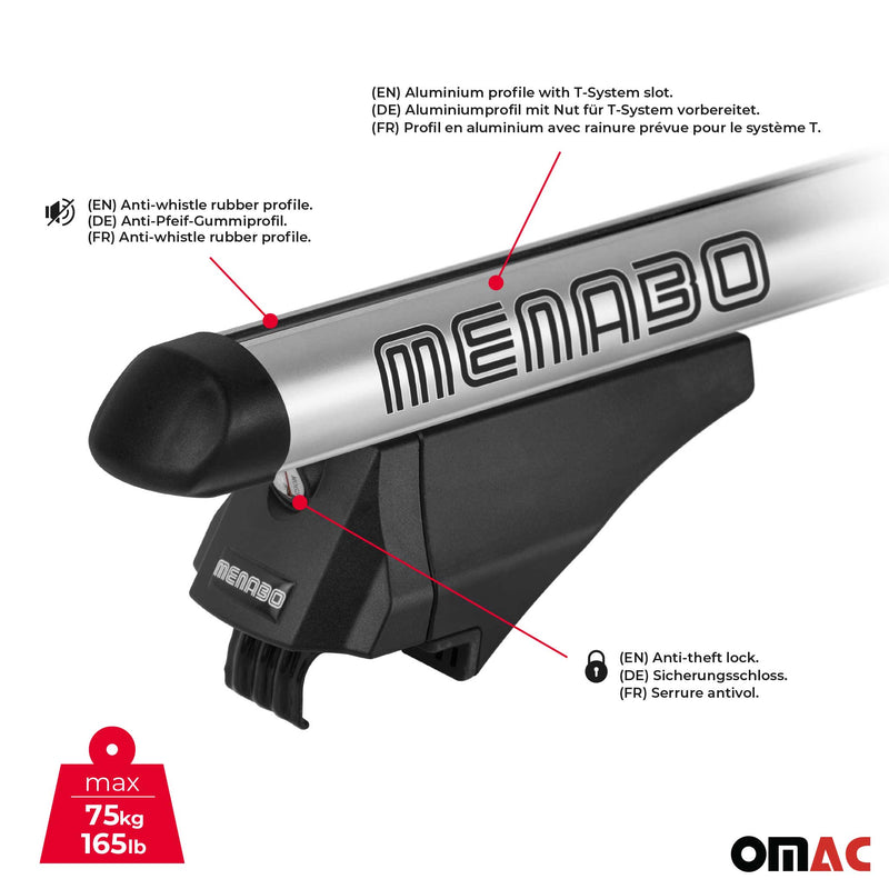 Menabo Dachträger Grundtäger für Ford Mondeo Kombi 2014-2022 75kg Alu Silber 2x