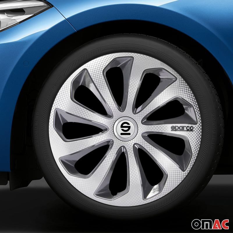 Radkappen Radzierblenden Sparco Sicilia 14" Zoll Abdeckung Silber Carbon Grau 4x