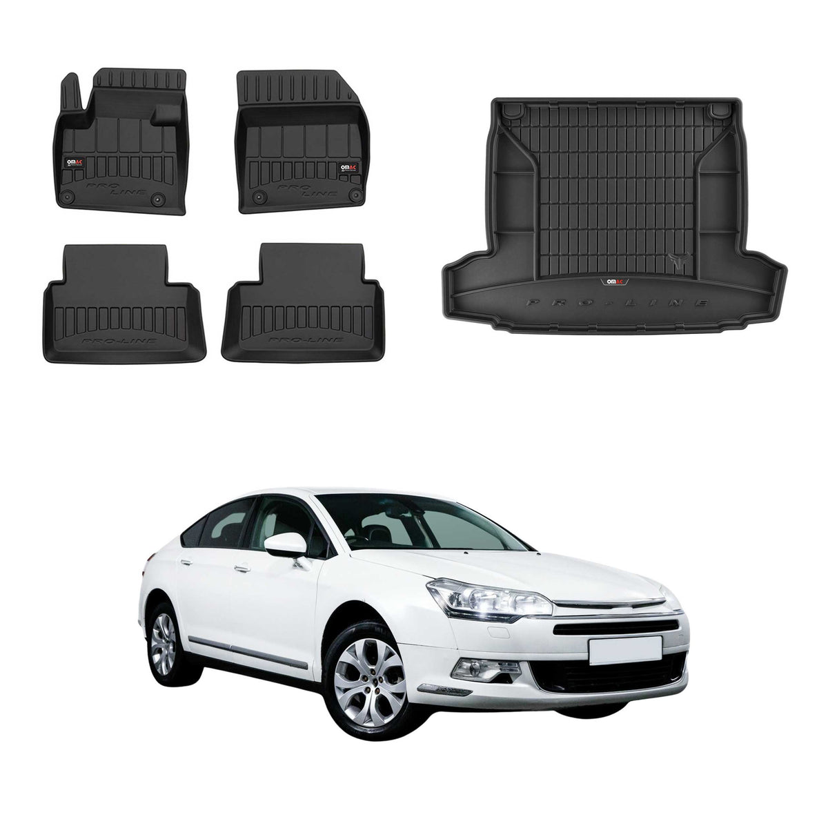 OMAC Fußmatten & Kofferraumwanne Set für Citroen C5 Limo 2008-2017 Schwarz