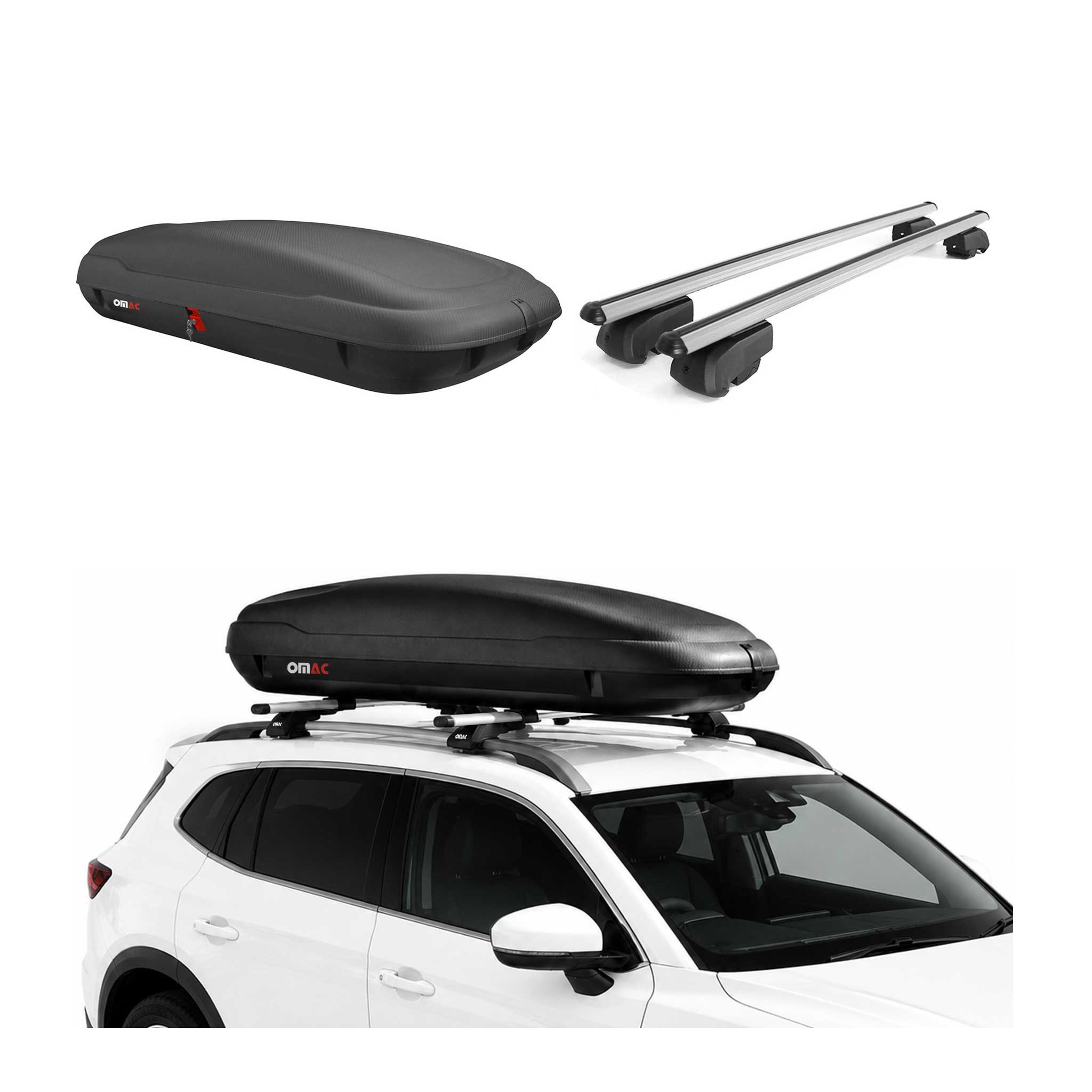 Carbonlook Dachbox 400L + Alu Dachträger VW Passat B8 Variant 2014-2019 Silber