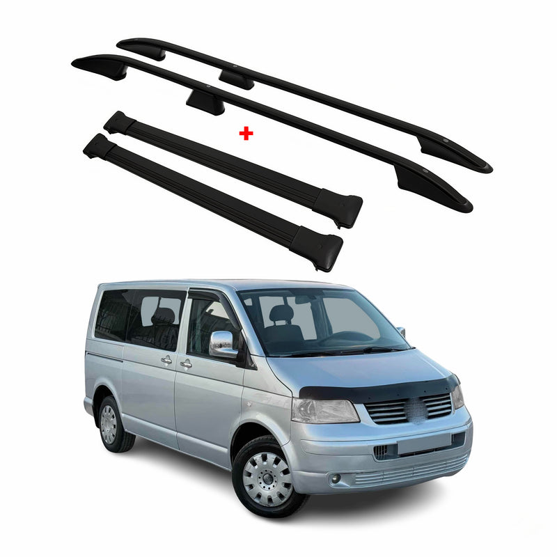 Dachreling + Dachträger für VW T5 T6 Transporter L1 Kurzer Aluminium Schwarz 4x