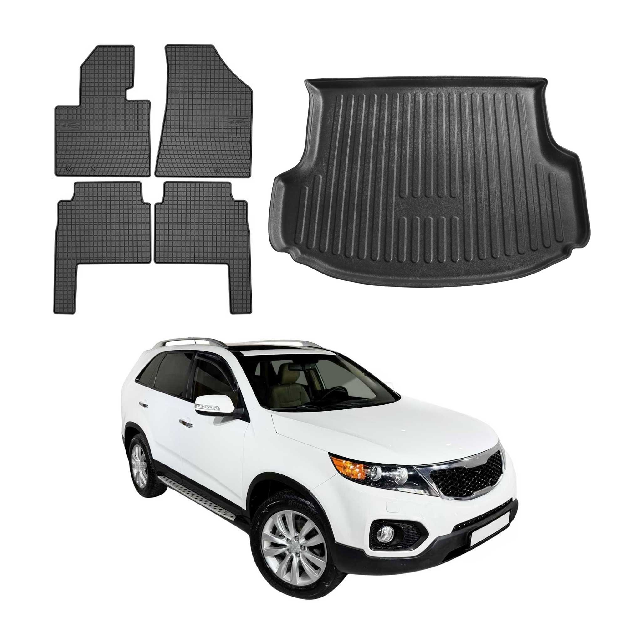 Fußmatten & Kofferraumwanne Set für Kia Sorento 2009-2015 Gummi TPE Schwarz 5x