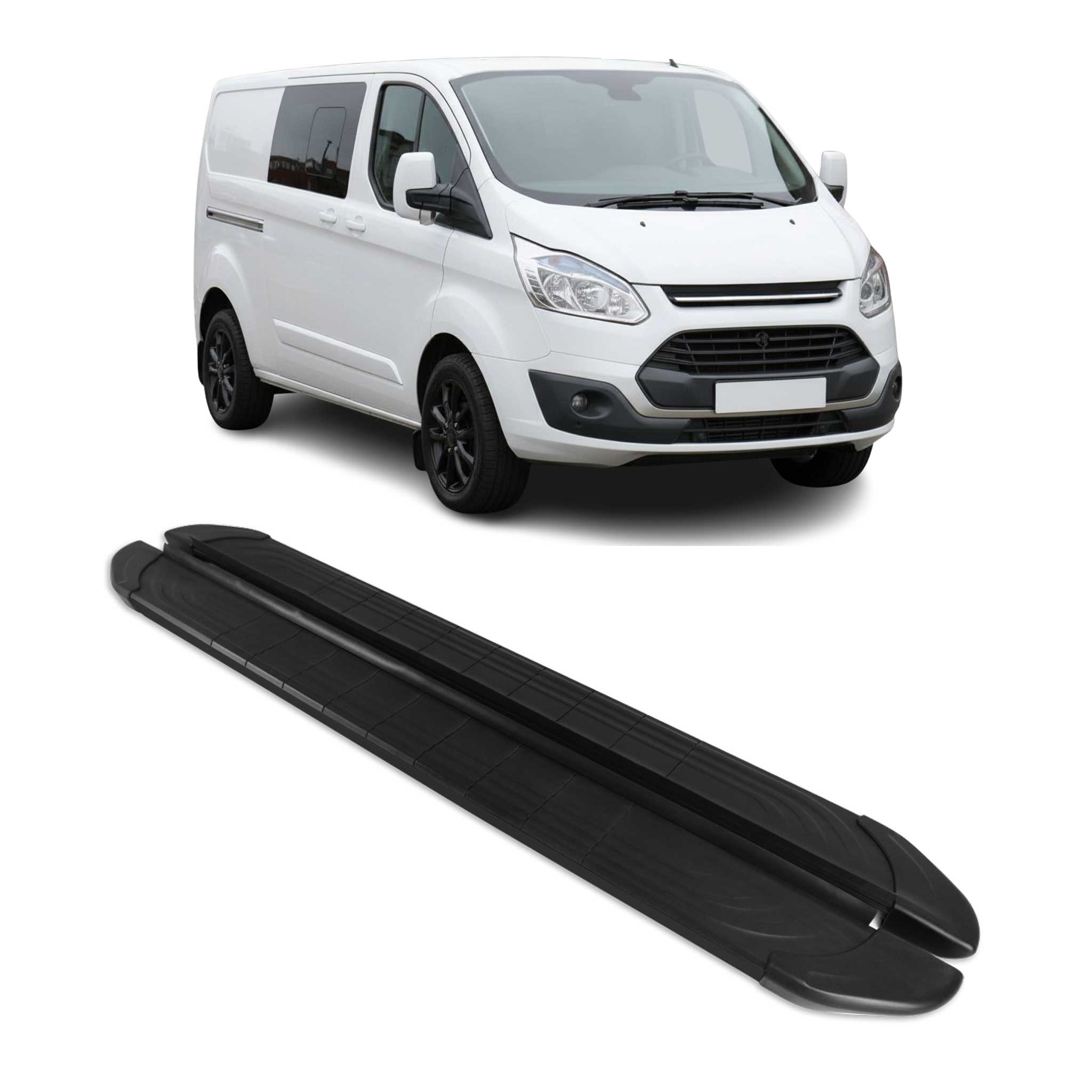 Trittbretter Seitenschweller für Ford Transit Custom 2012-2024 L2 Alu Schwarz