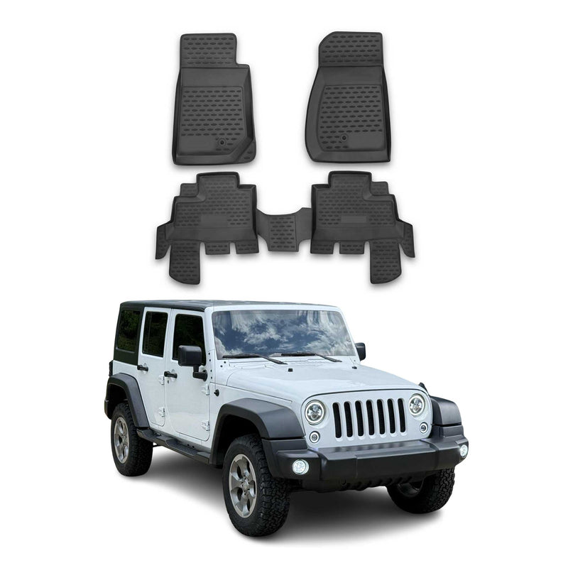 OMAC Gummimatten Fußmatten für Jeep Wrangler 2007-2017 TPE Automatten Schwarz 4x