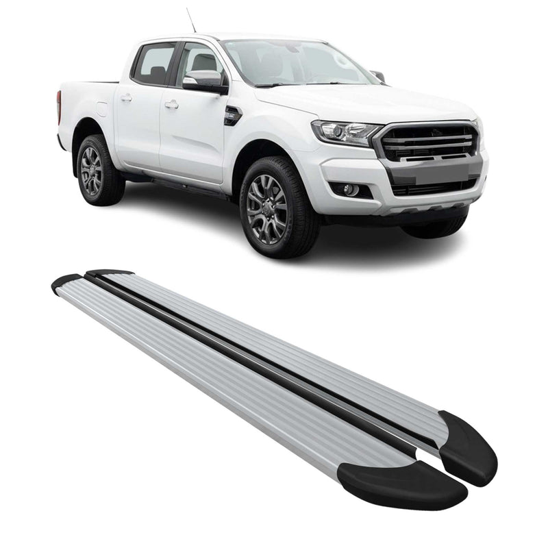 Seitenschweller Trittbretter für Ford Ranger Double Cab 2012-2022 Alu Silber