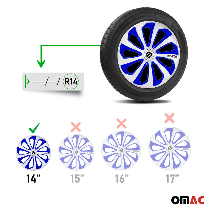 Sparco Radkappen 14 Zoll Sicilia Silber Blau Carbon 4tlg