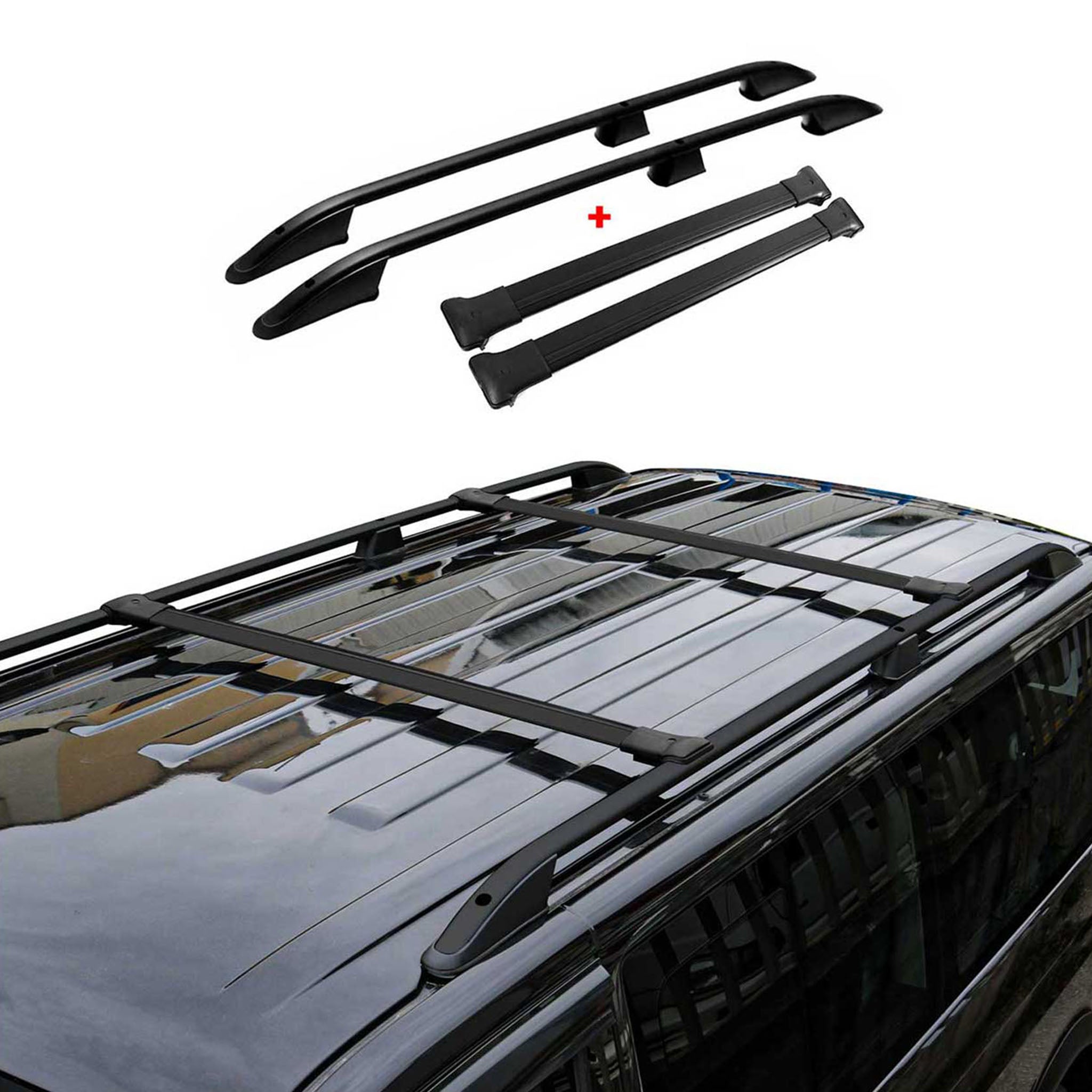 Dachreling + Dachträger für Ford Connect 2002-2014 Kurzer Aluminium Schwarz 4x